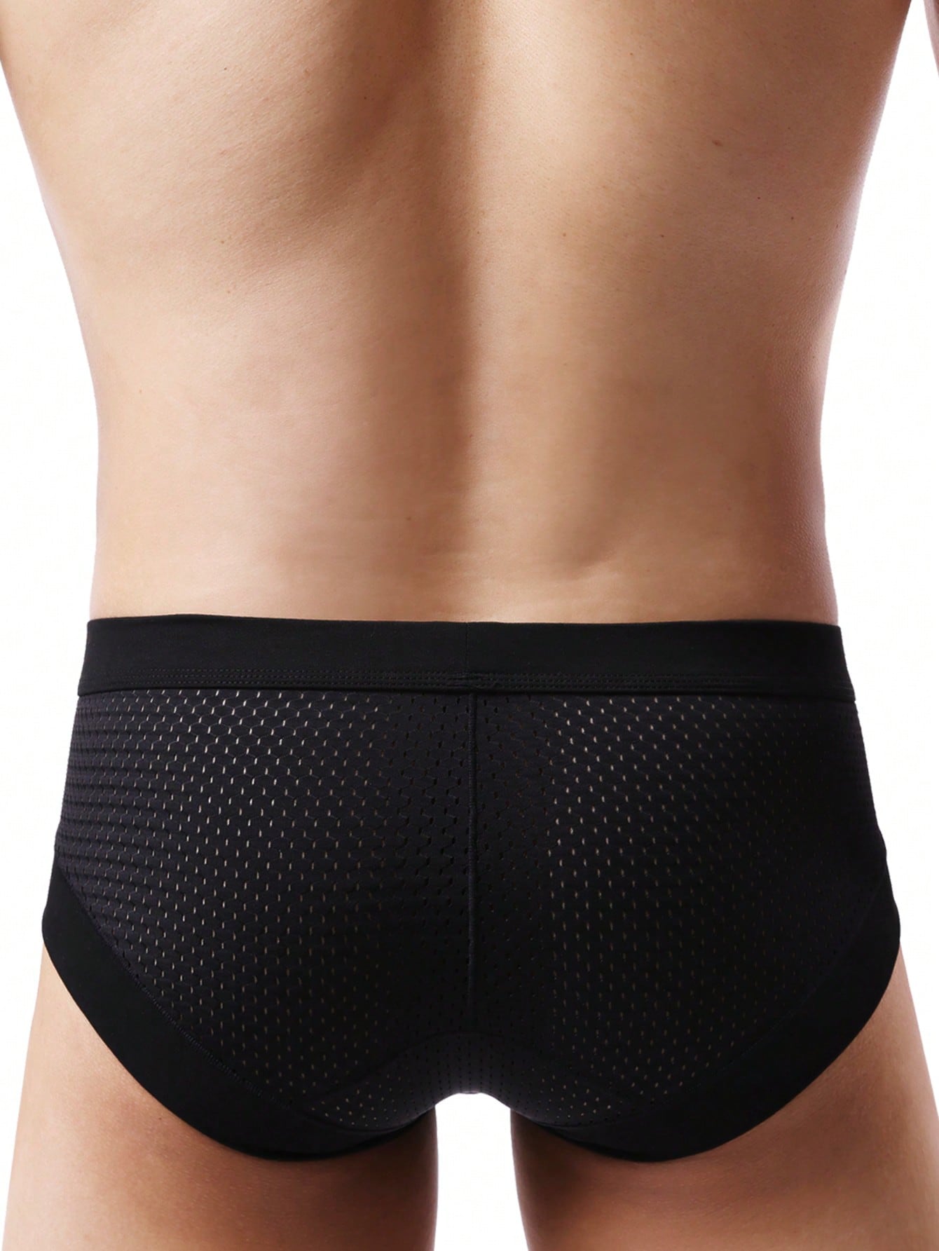 Men's low-rise mesh splice briefs with U-convex pouch, plain knitted underwear in viscose blend with medium stretch