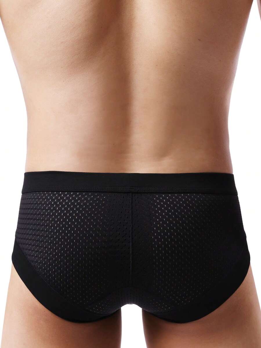 White plain men's U-convex thong underwear featuring low rise cut-out design in breathable stretch fabric.