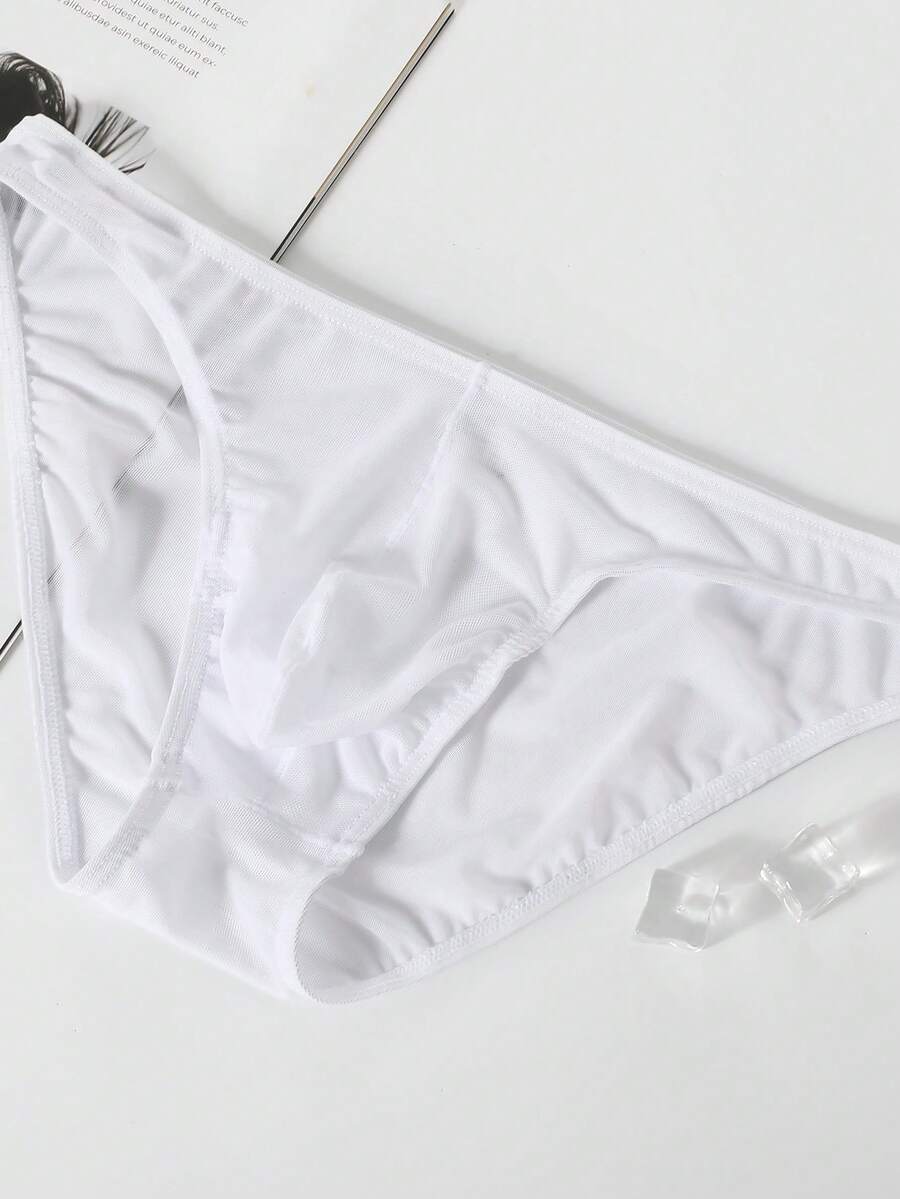 3-pack set of men's low-rise triangle briefs featuring breathable semi-sheer multicolor mesh fabric with medium stretch.