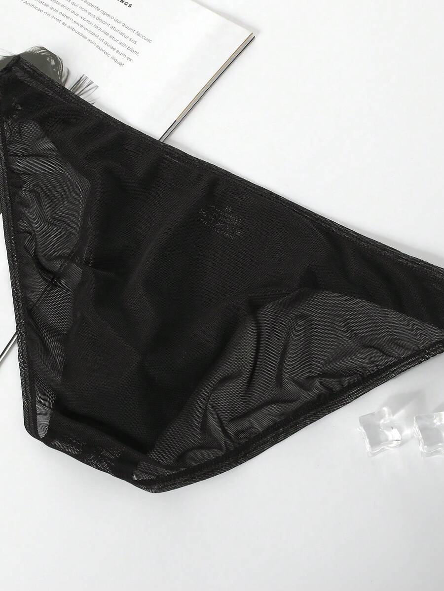 3-pack set of men's low-rise triangle briefs featuring breathable semi-sheer multicolor mesh fabric with medium stretch.