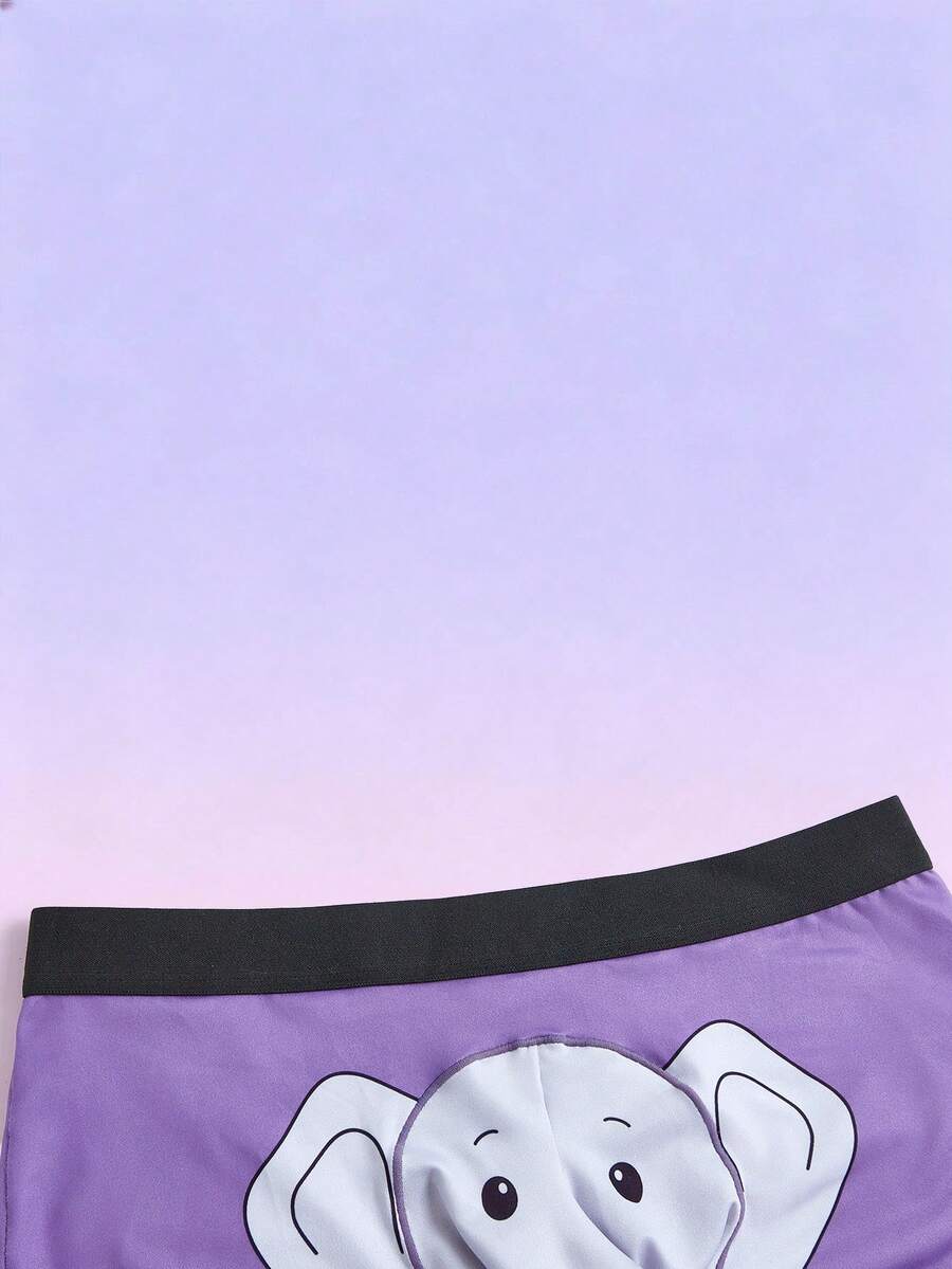 Men's black elephant print boxer briefs with contrast binding and elastic waist.