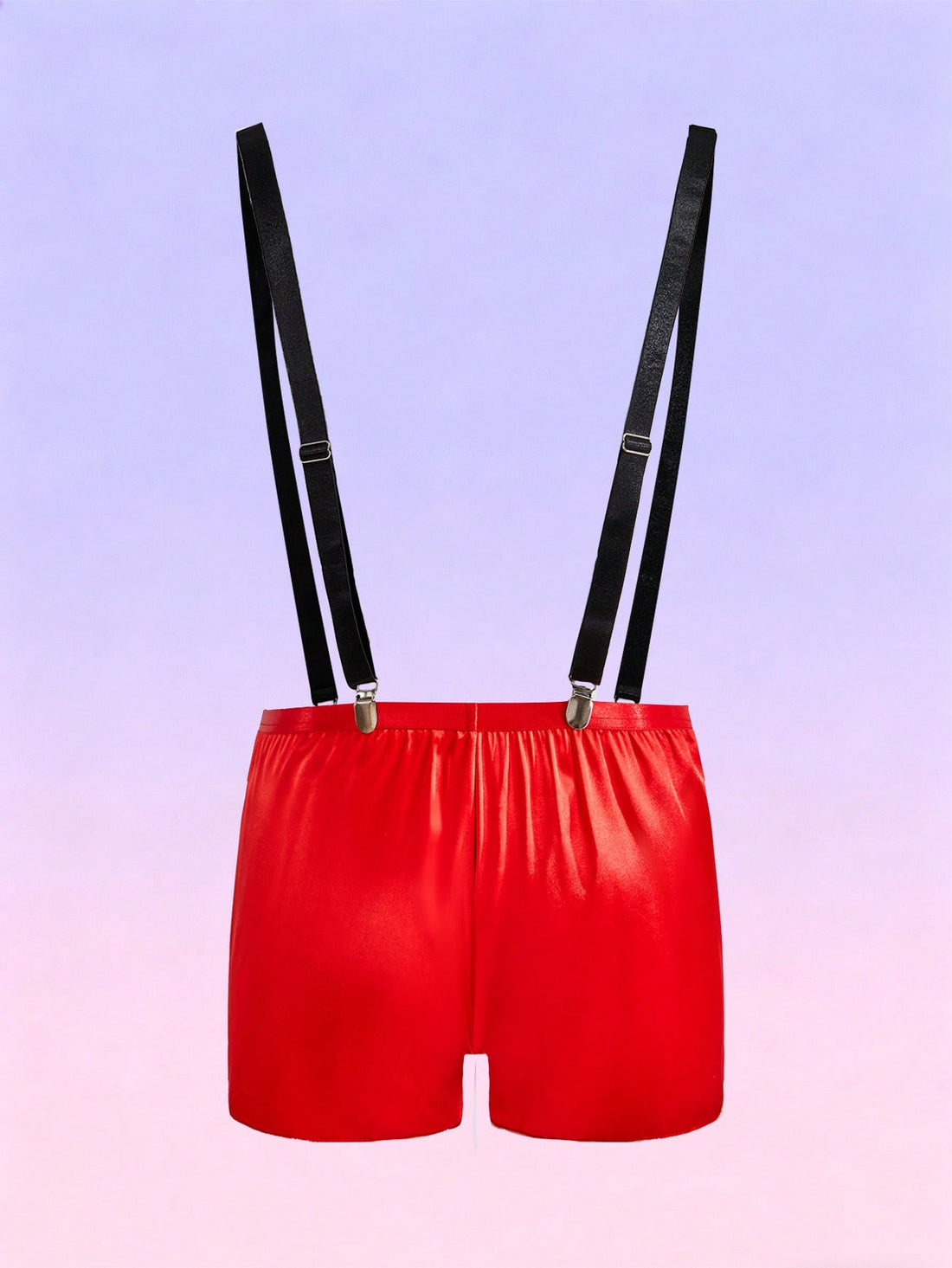 Men's satin role play costume with colorblock pattern, spaghetti straps, puff sleeves, short length, and regular fit in a 1-piece set.