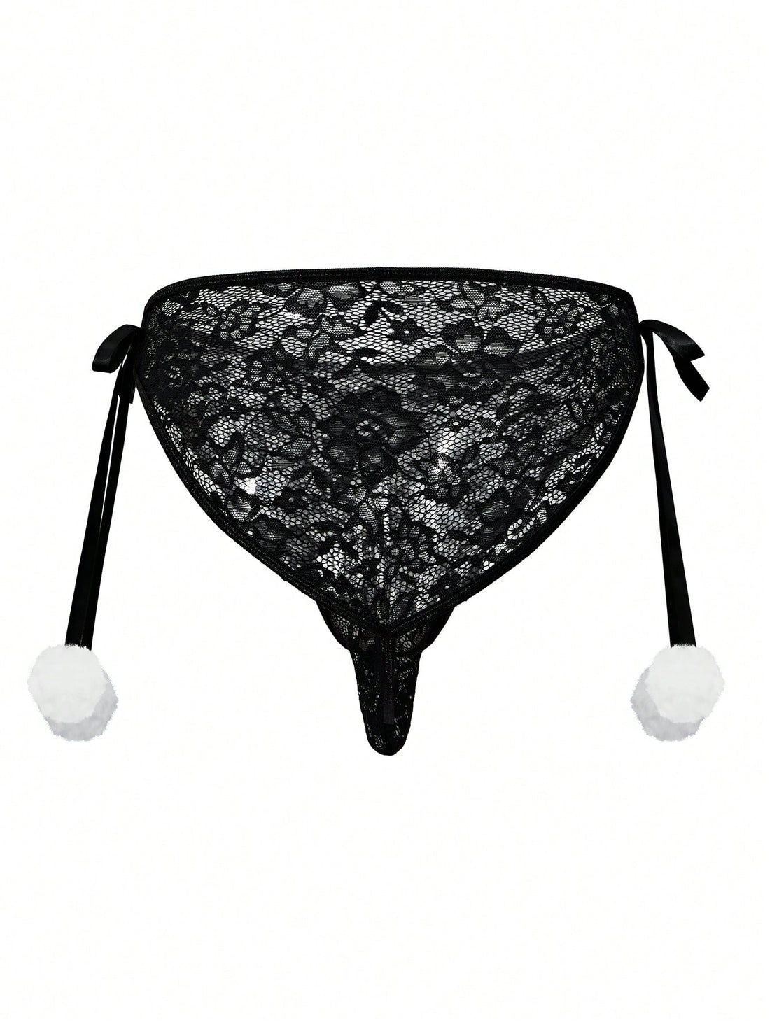 Men's black lace jockstrap thong underwear with hollow out detail, low rise waist, semi-sheer fabric, and medium stretch polyamide elastane blend.