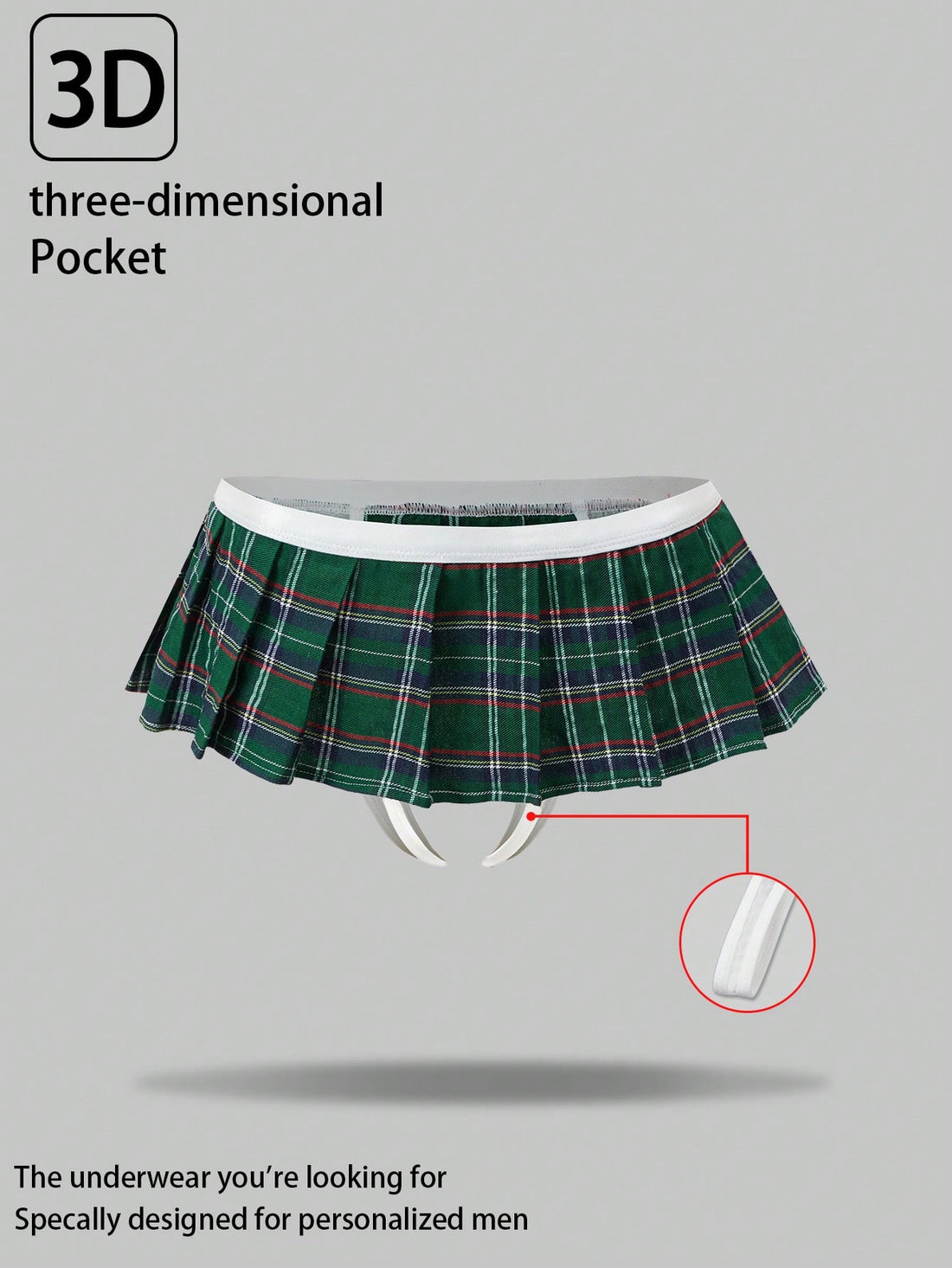 Men's low rise plaid Christmas thong in multicolor red designed for holiday roleplay and couples.