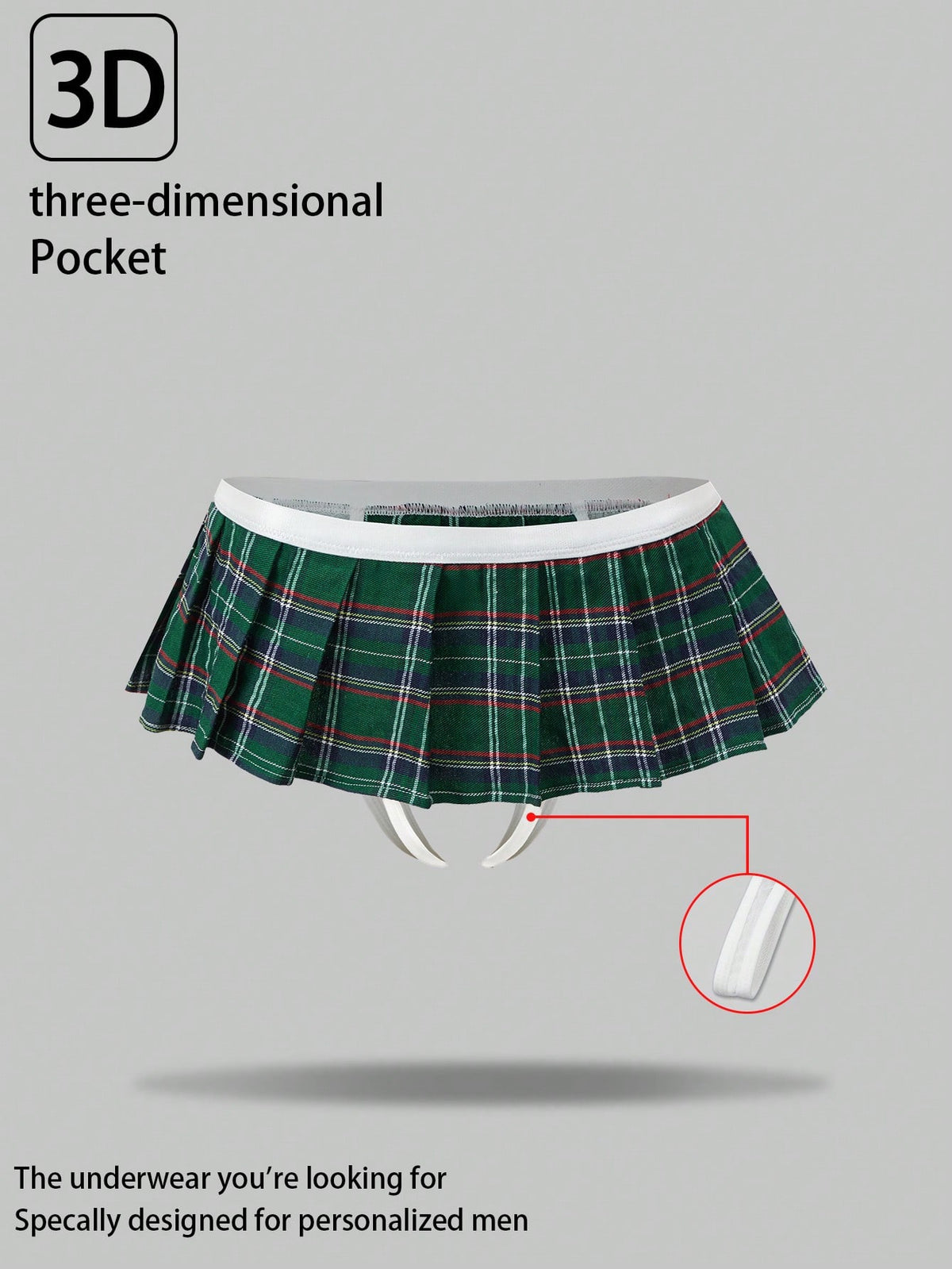 Men's low rise plaid Christmas thong in multicolor red designed for holiday roleplay and couples.