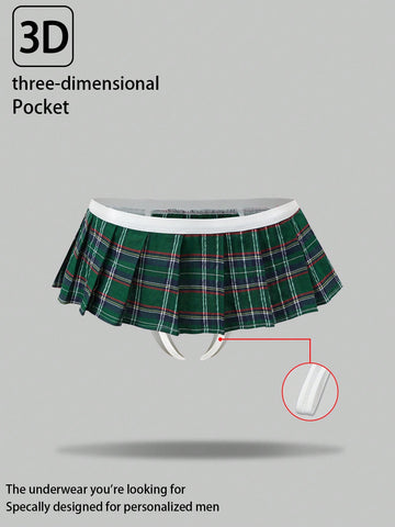 Men's low rise plaid Christmas thong in multicolor red designed for holiday roleplay and couples.