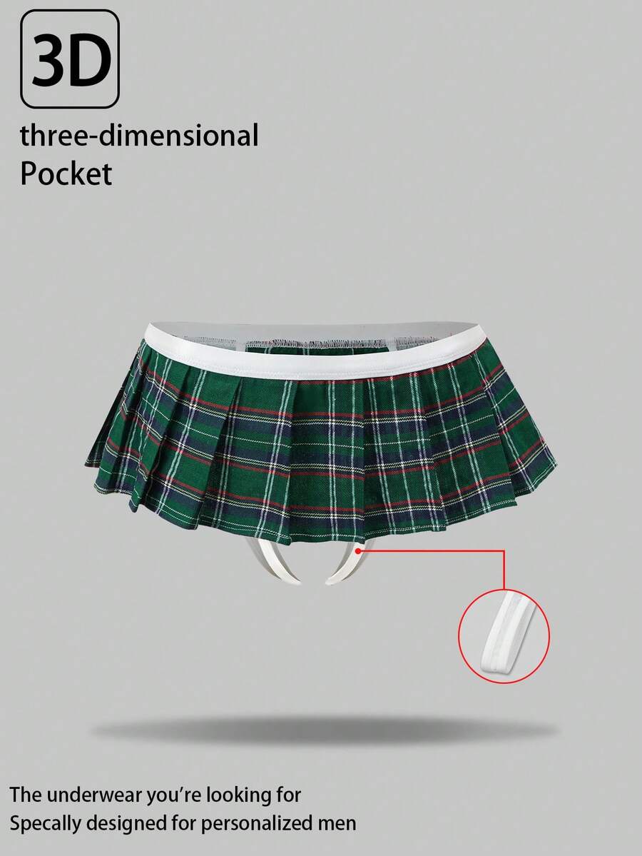 Men's low rise plaid Christmas thong in multicolor red designed for holiday roleplay and couples.