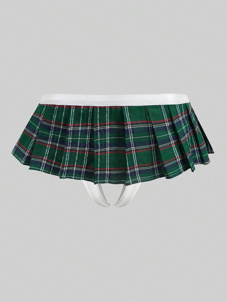 Men's low rise plaid Christmas thong in multicolor red designed for holiday roleplay and couples.