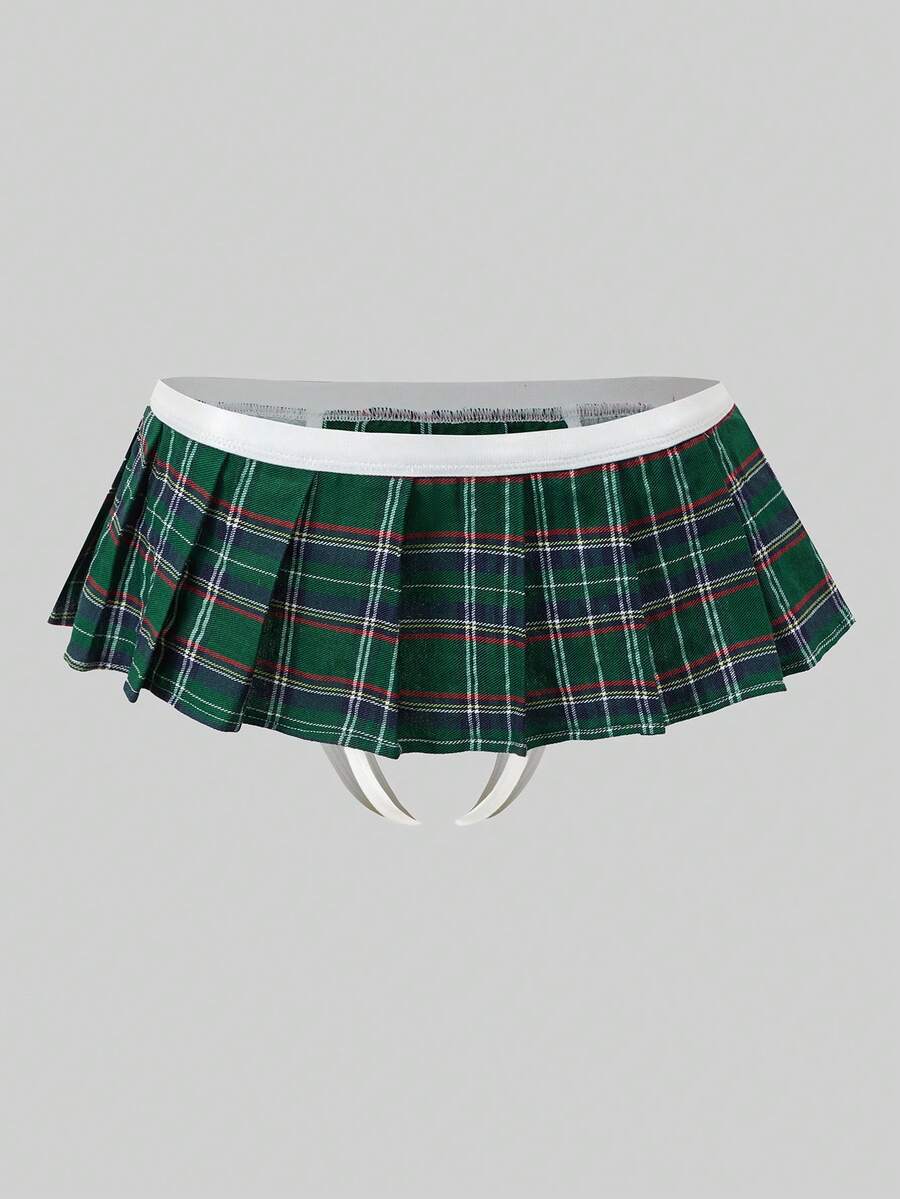 Men's low rise plaid Christmas thong in multicolor red designed for holiday roleplay and couples.