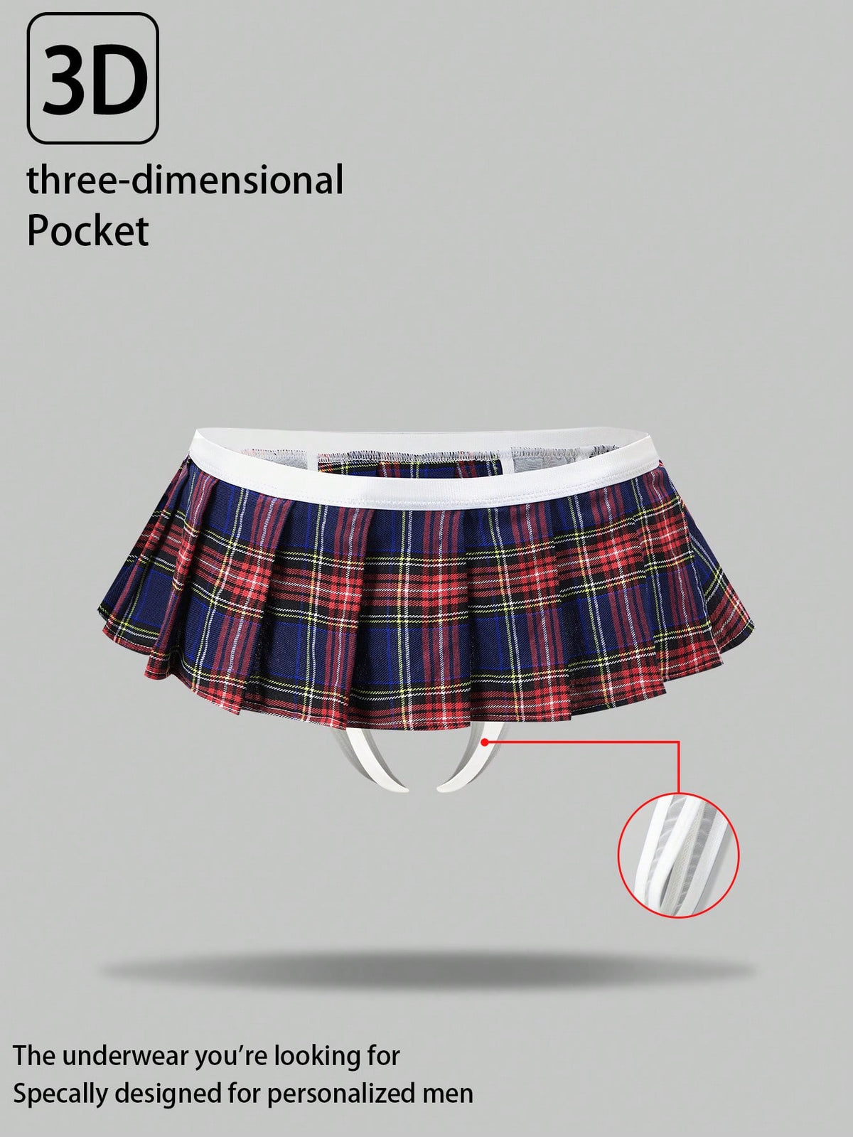 Men's low rise plaid Christmas thong in multicolor red designed for holiday roleplay and couples.