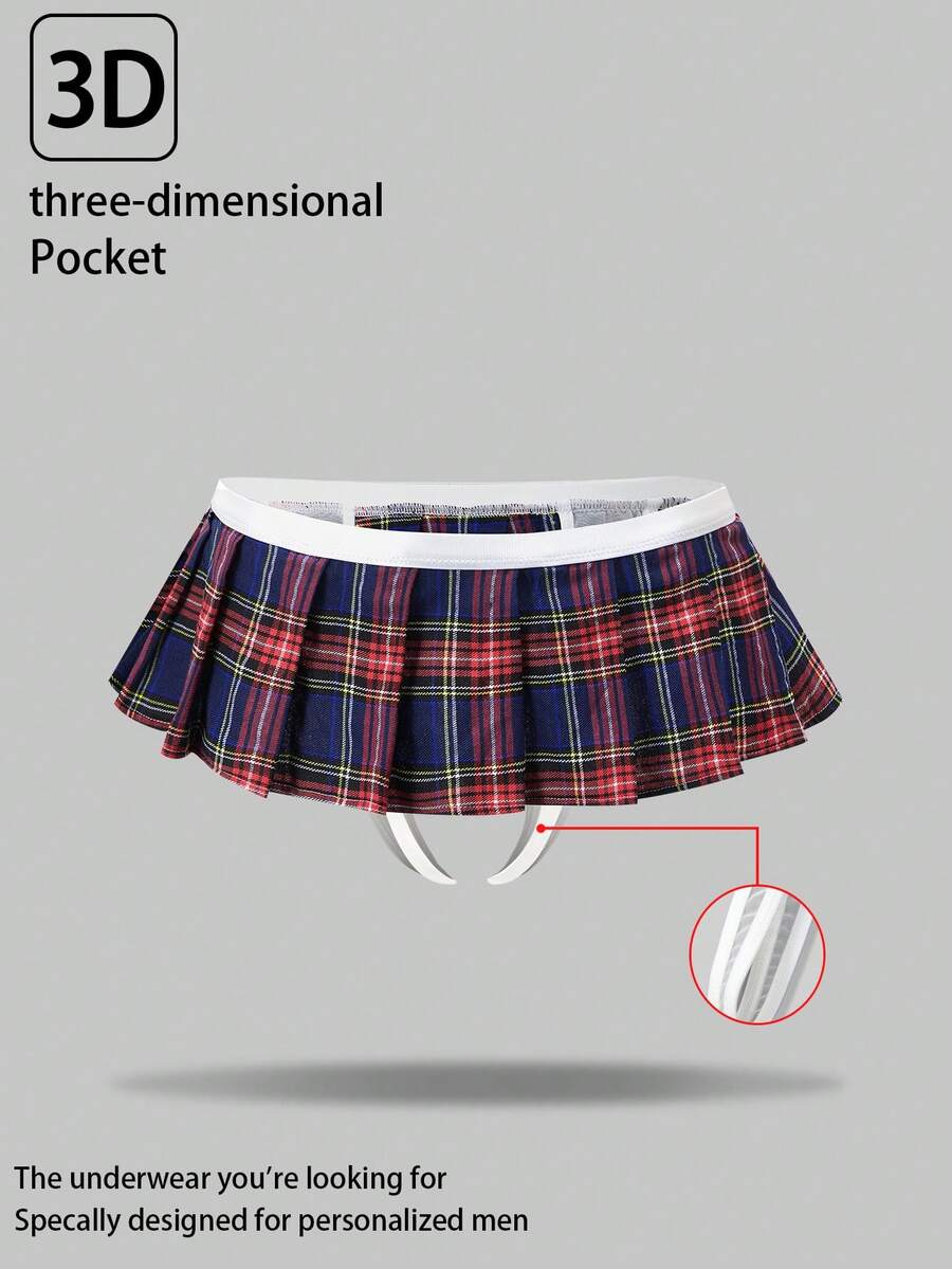 Men's low rise plaid Christmas thong in multicolor red designed for holiday roleplay and couples.