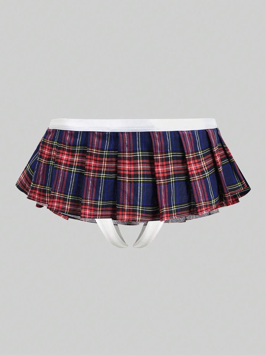 Men's low rise plaid Christmas thong in multicolor red designed for holiday roleplay and couples.