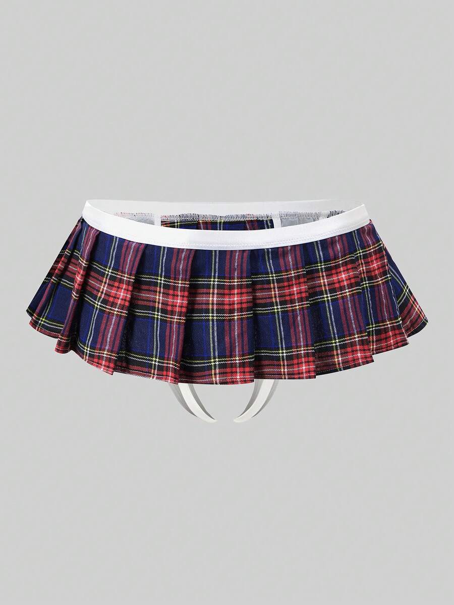 Men's low rise plaid Christmas thong in multicolor red designed for holiday roleplay and couples.