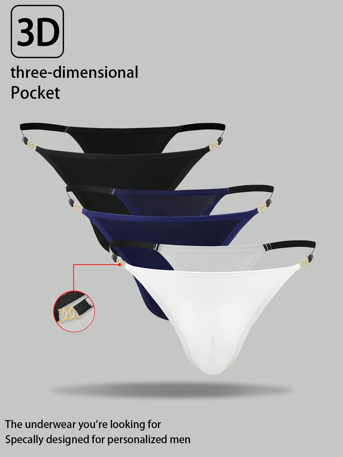 3-pack men's low rise thong underwear in assorted multicolor plain design, made from stretchy knitted polyamide and elastane fabric.