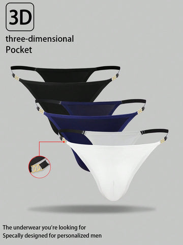 3-pack men's low rise thong underwear in assorted multicolor plain design, made from stretchy knitted polyamide and elastane fabric.