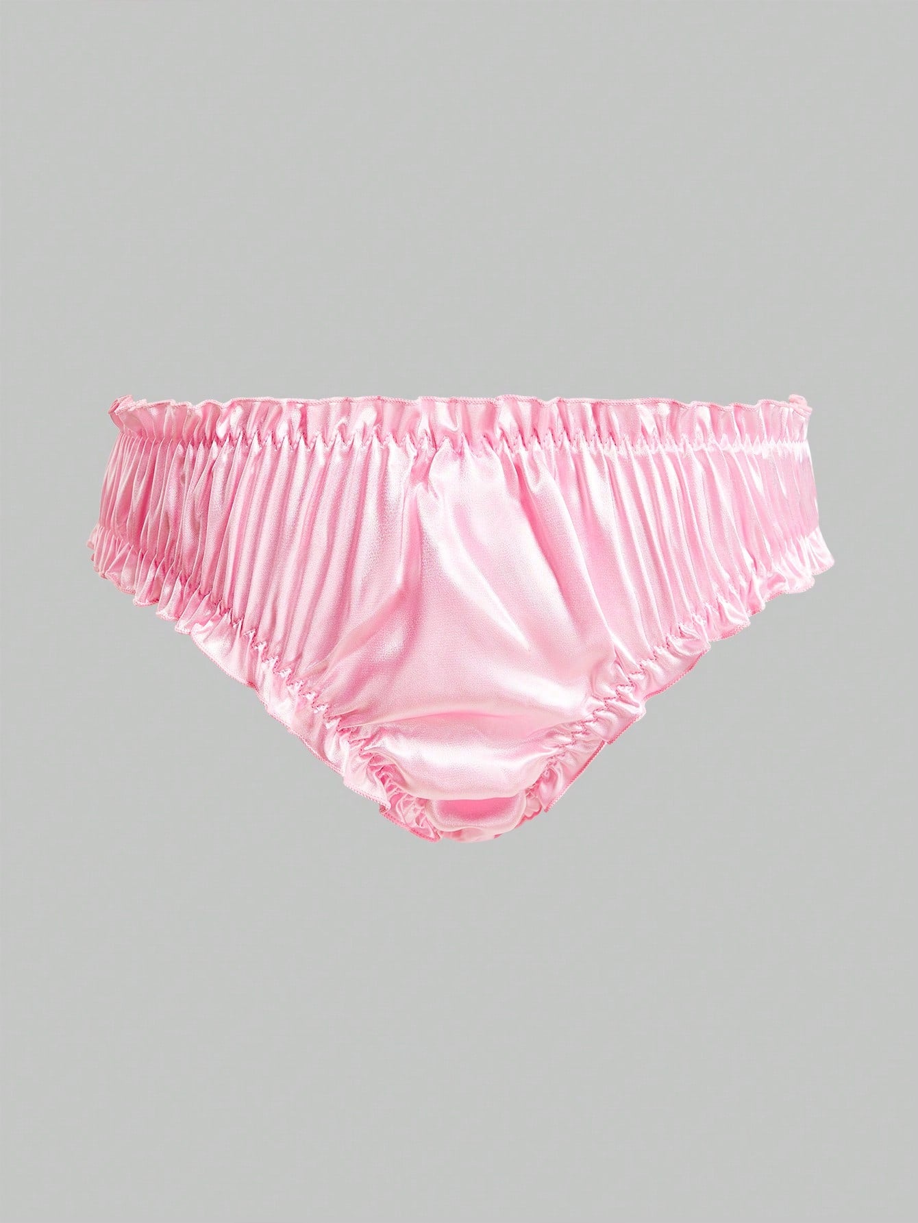 Men's red satin jockstrap briefs with bow decor, pleated design, contrast binding, and a low-rise fit.