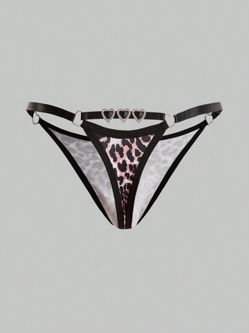 Men's sheer low-rise thong underwear in knitted fabric with rhinestone heart decor, ring detail, and medium-stretch fit.