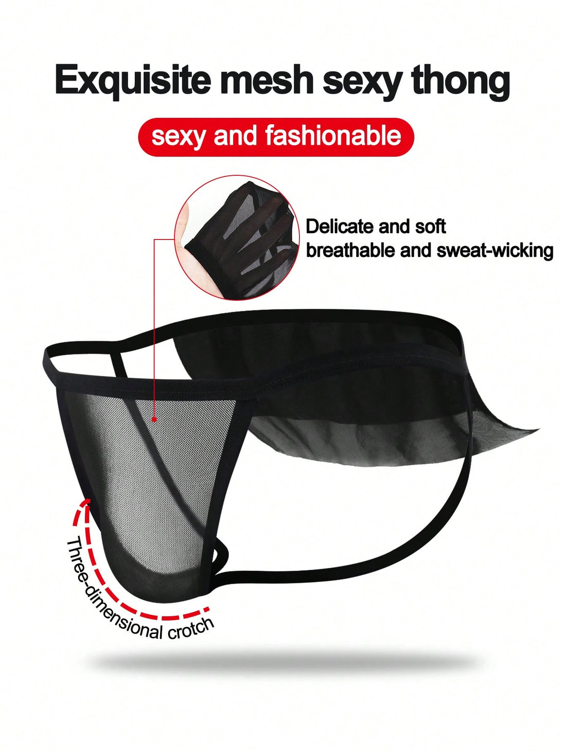 Men's black mesh jockstrap underwear featuring sheer hollow design and low rise fit.