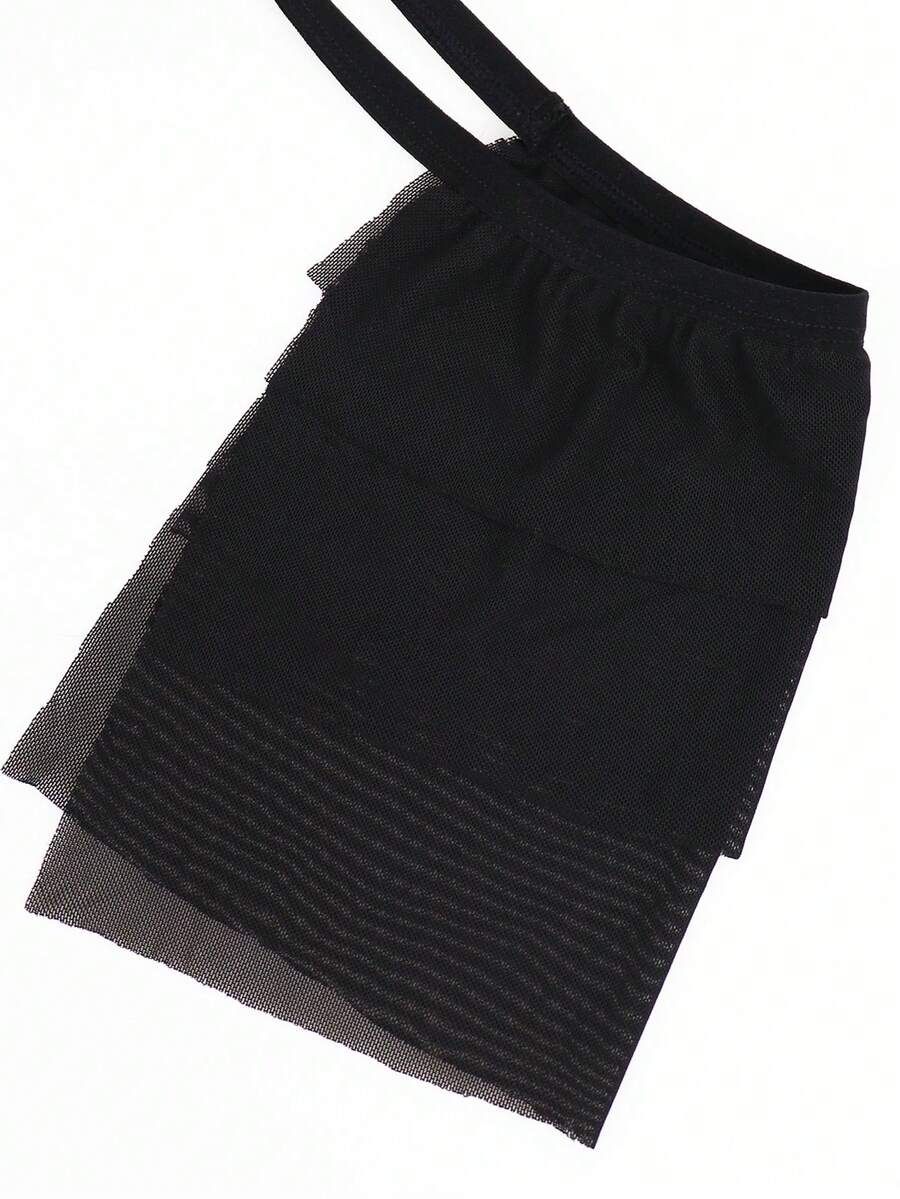 Men's black mesh jockstrap underwear featuring sheer hollow design and low rise fit.