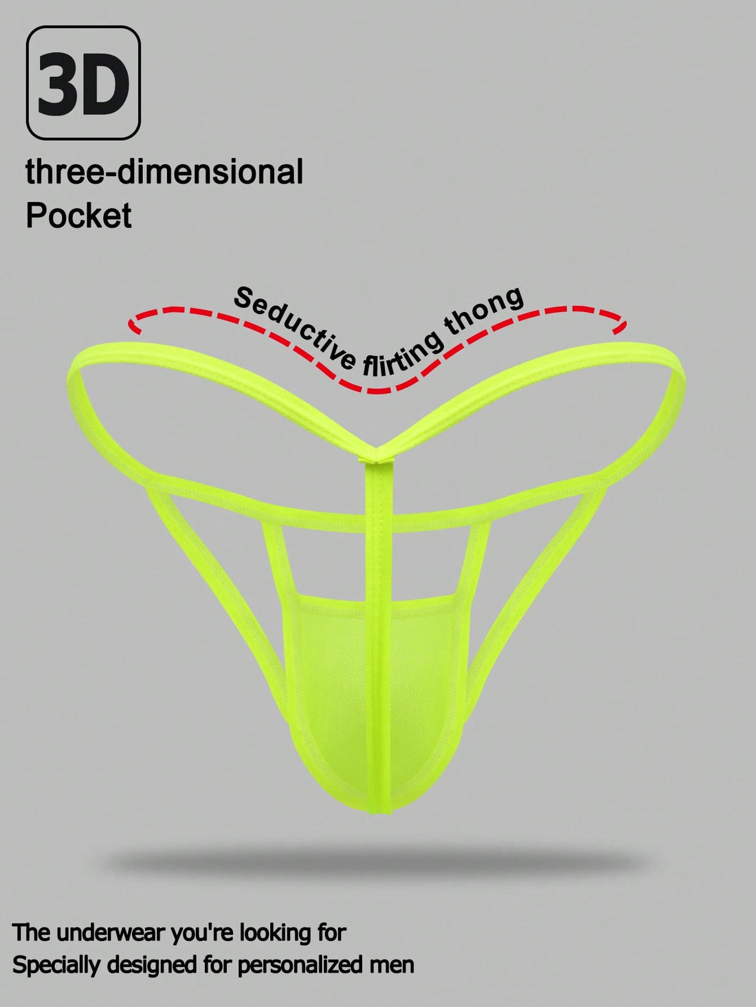 Men's yellow colorblock mesh thong underwear with a low-rise fit and medium-stretch fabric, designed as 1-piece sexy underwear for party wear.