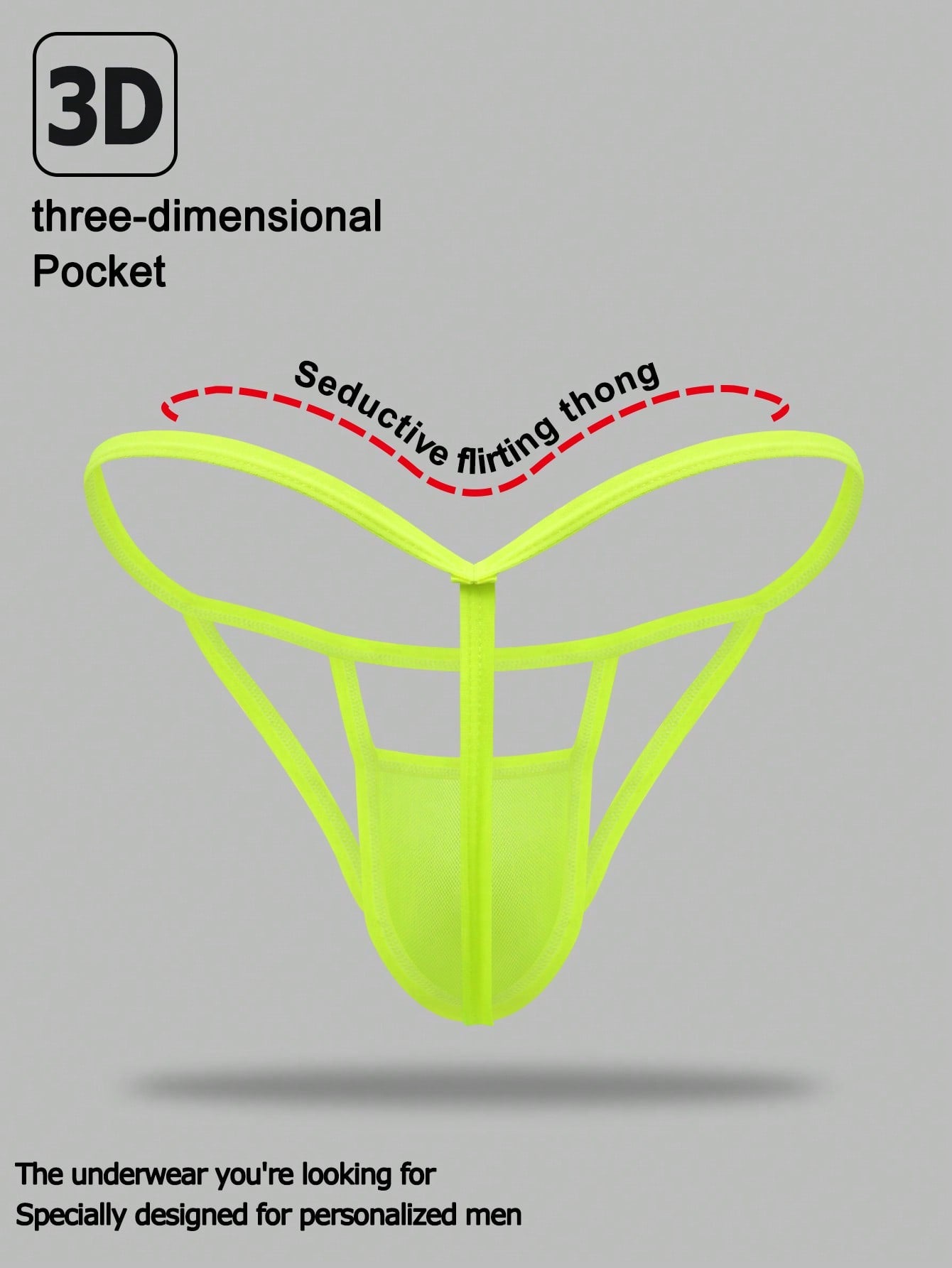 Men's yellow colorblock mesh thong underwear with a low-rise fit and medium-stretch fabric, designed as 1-piece sexy underwear for party wear.