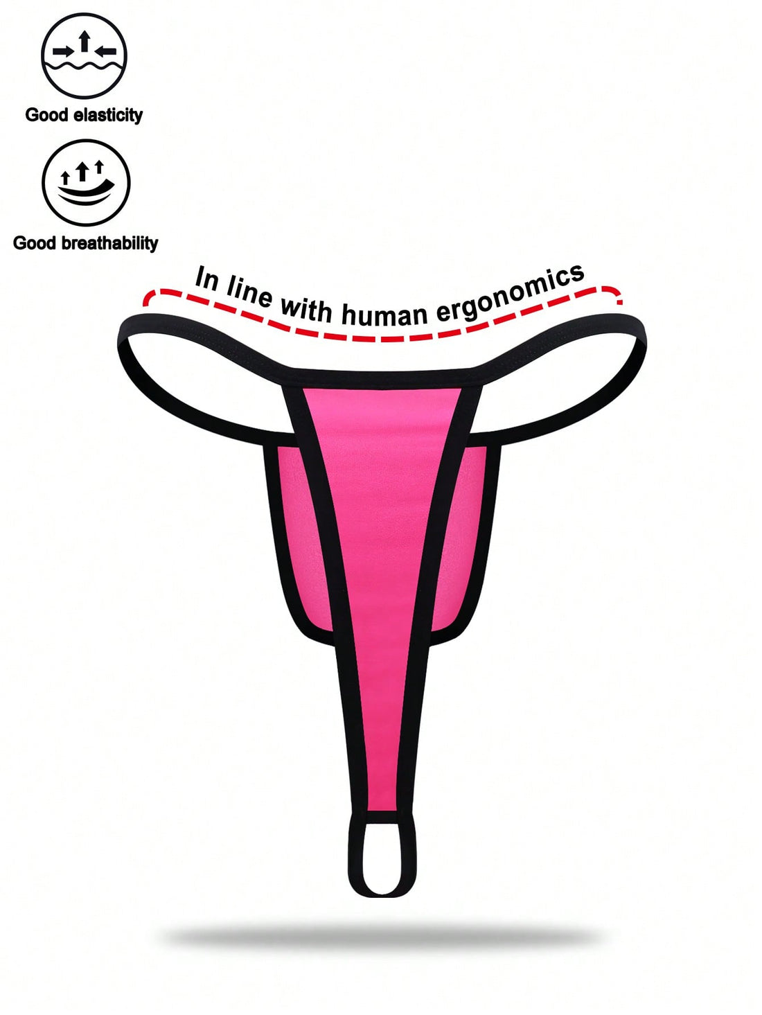 Hot pink men's thong underwear in knitted fabric with contrast binding, colorblock design, and mid-rise fit.