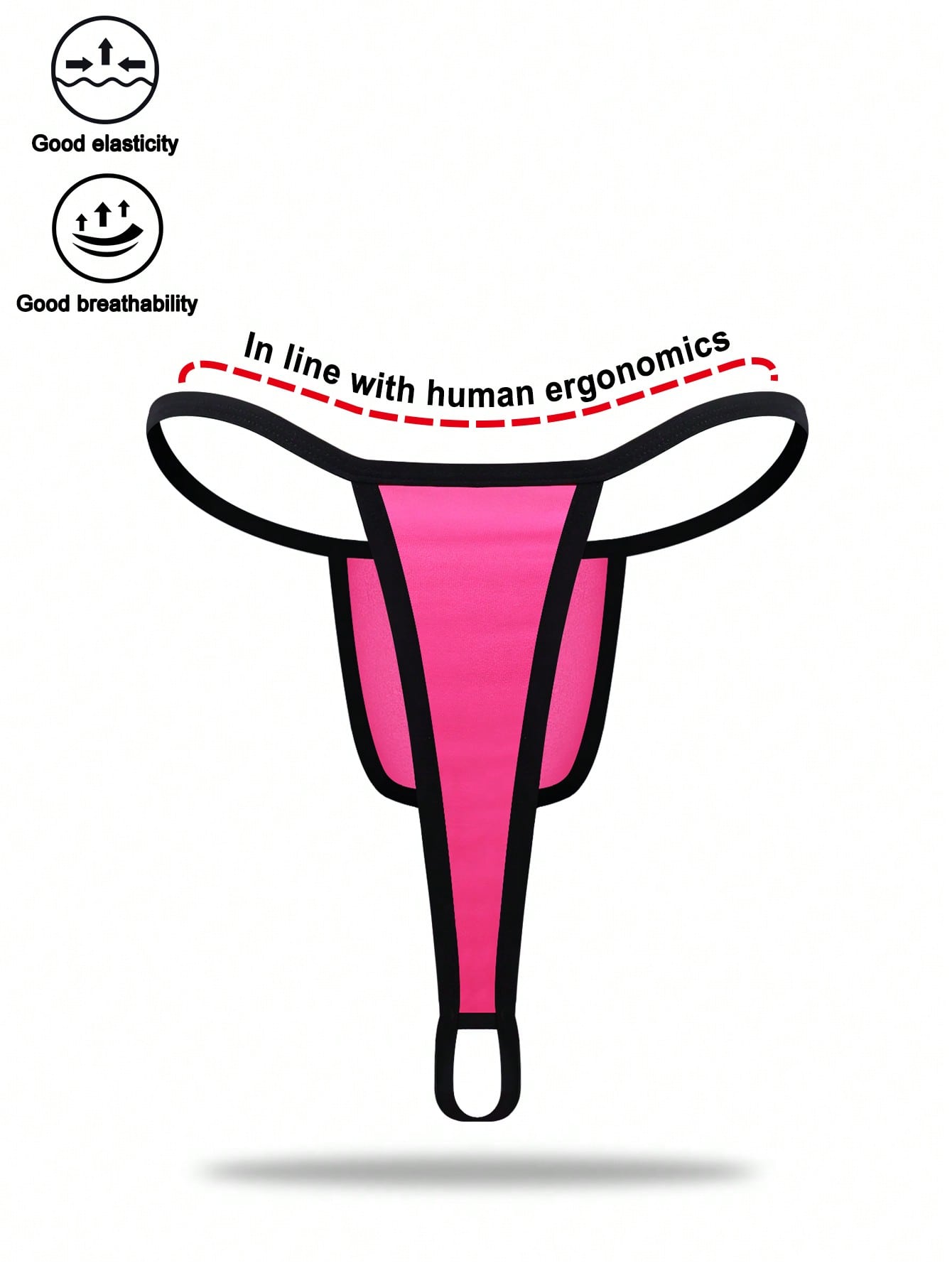 Hot pink men's thong underwear in knitted fabric with contrast binding, colorblock design, and mid-rise fit.