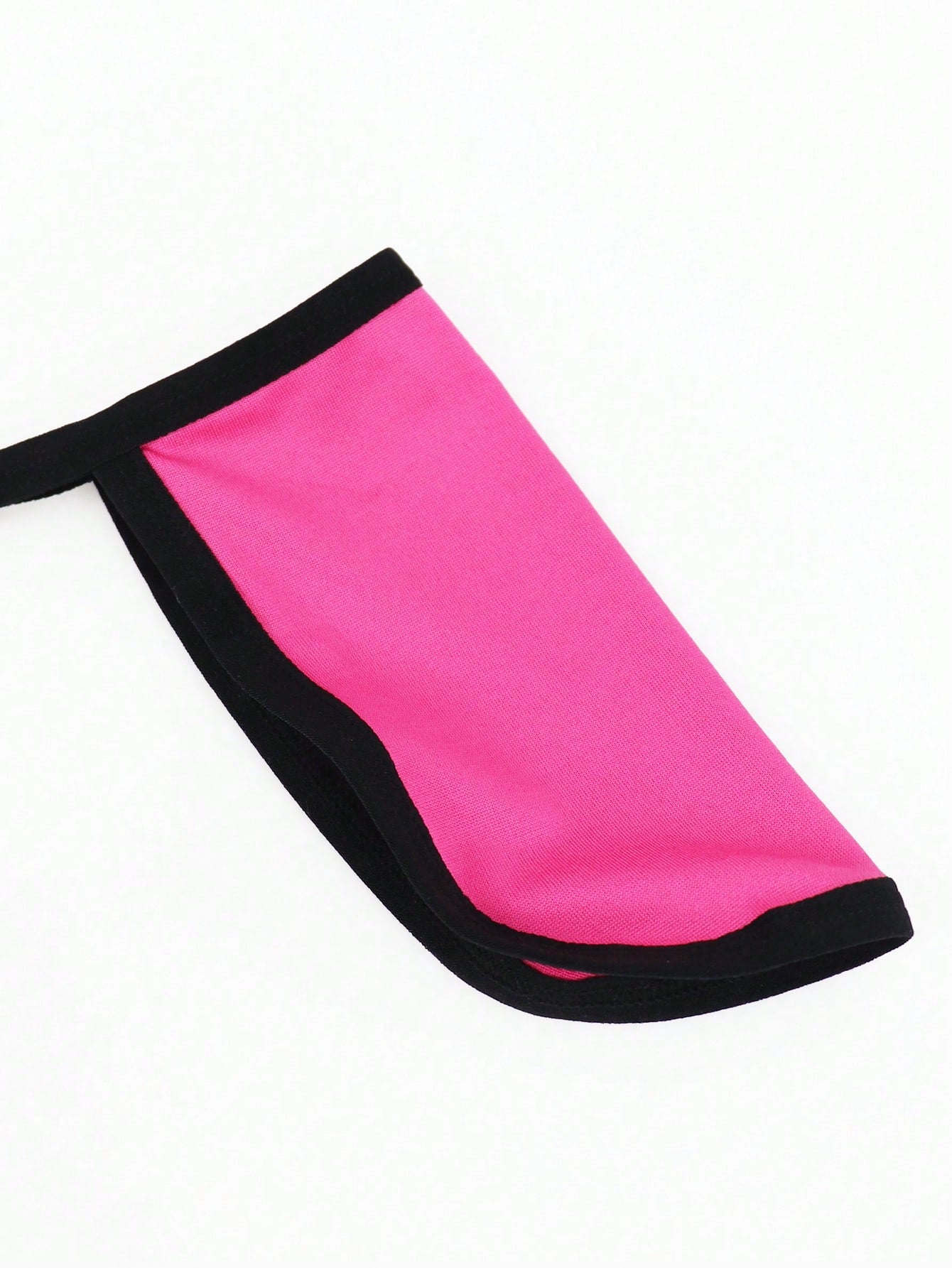 Hot pink men's thong underwear in knitted fabric with contrast binding, colorblock design, and mid-rise fit.