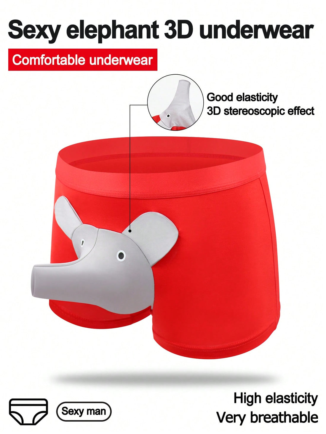 Men's mid-rise boxer shorts in red knitted fabric with medium stretch, featuring animal and cartoon pattern details.