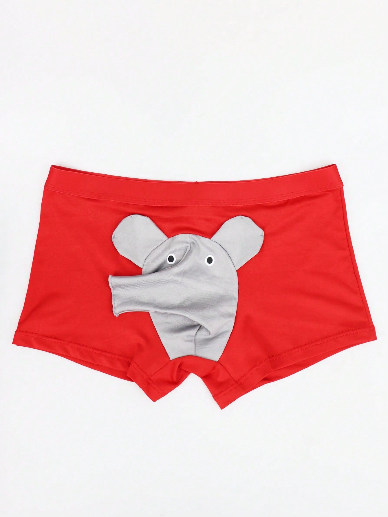 Men's mid-rise boxer shorts in red knitted fabric with medium stretch, featuring animal and cartoon pattern details.