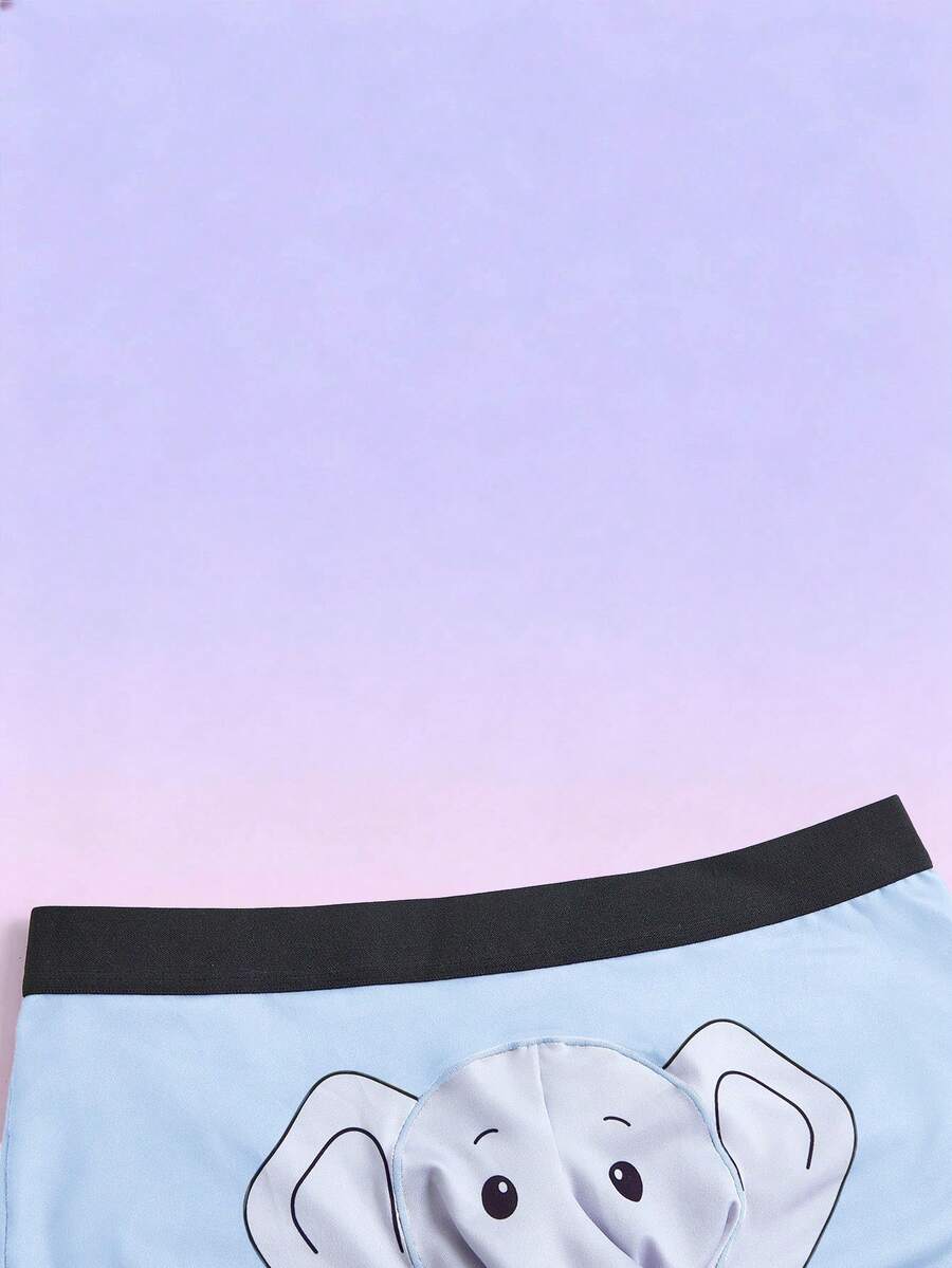 Men's black elephant print boxer briefs with contrast binding and elastic waist.