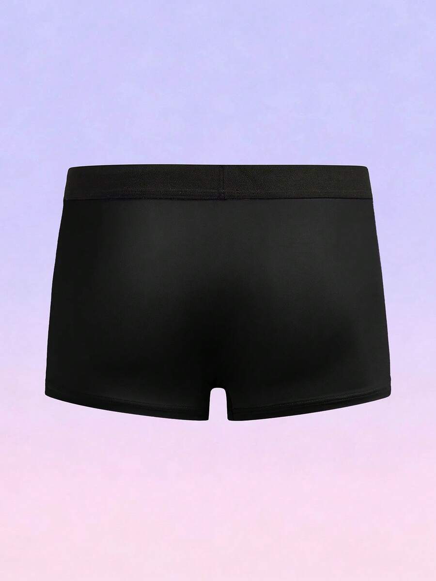 Men's black elephant print boxer briefs with contrast binding and elastic waist.