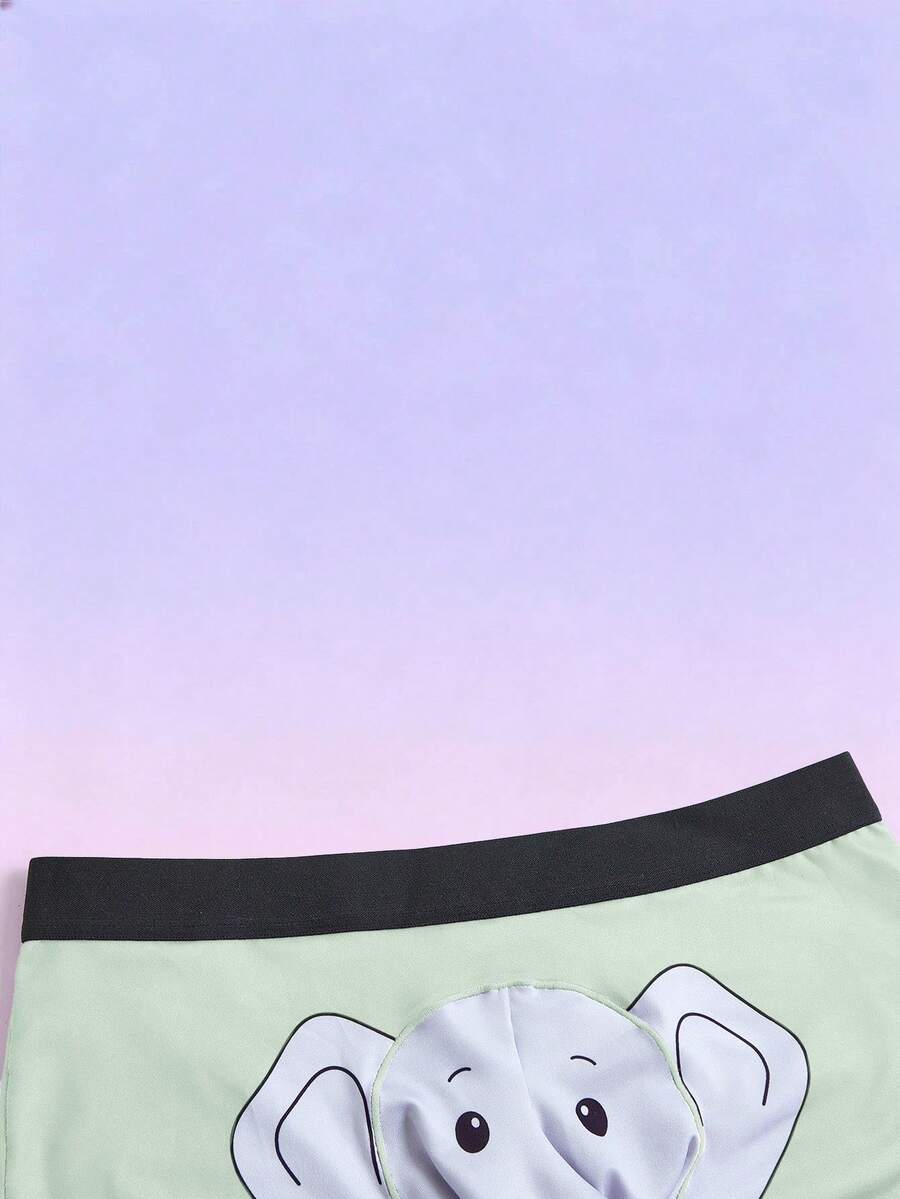Men's black elephant print boxer briefs with contrast binding and elastic waist.