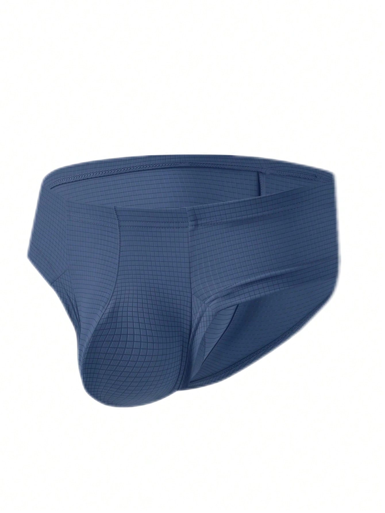 Men's low rise thong underwear in plain blue fabric with soft medium stretch and T-back design.