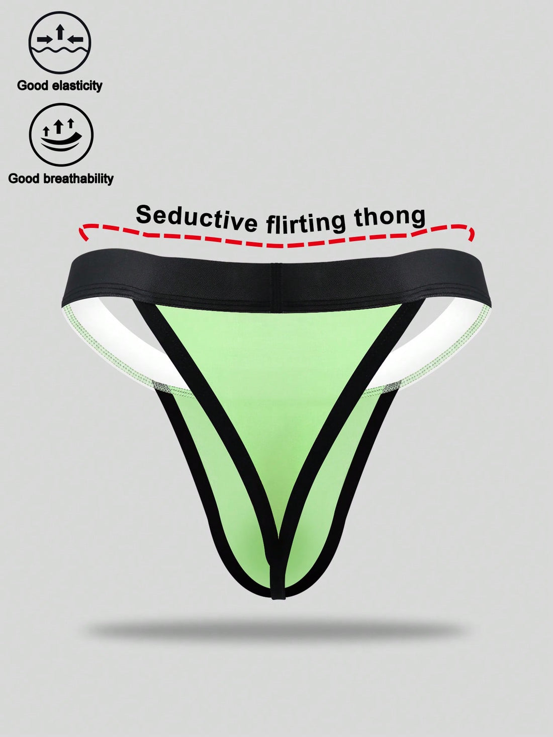 Men's low rise thong underwear in knitted fabric with striped colorblock pattern and letter waistband.