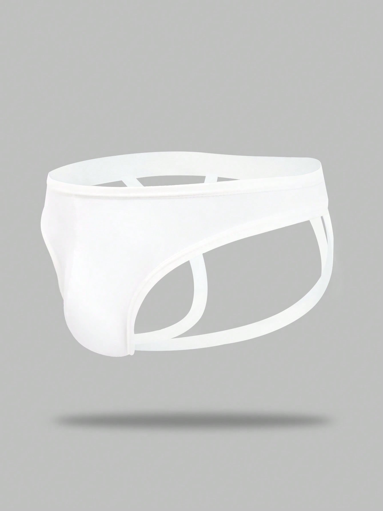 Men's solid color jockstrap underwear in knitted fabric with a breathable hollow design, low rise fit, plain pattern, and medium stretch for daily wear.