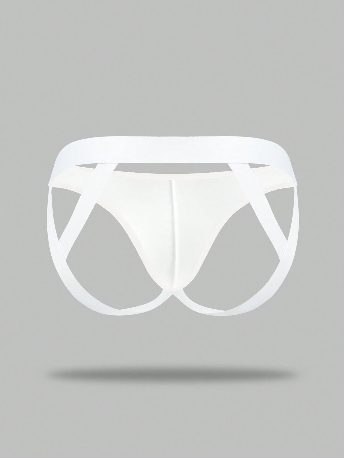 Men's solid color jockstrap underwear in knitted fabric with a breathable hollow design, low rise fit, plain pattern, and medium stretch for daily wear.
