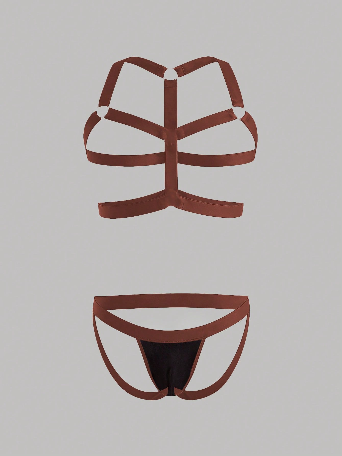 Men's sexy lingerie 3-piece set in leopard print mesh with matching leopard print straps, short vest top, and low rise thong styling for rave, festival, or Halloween wear.