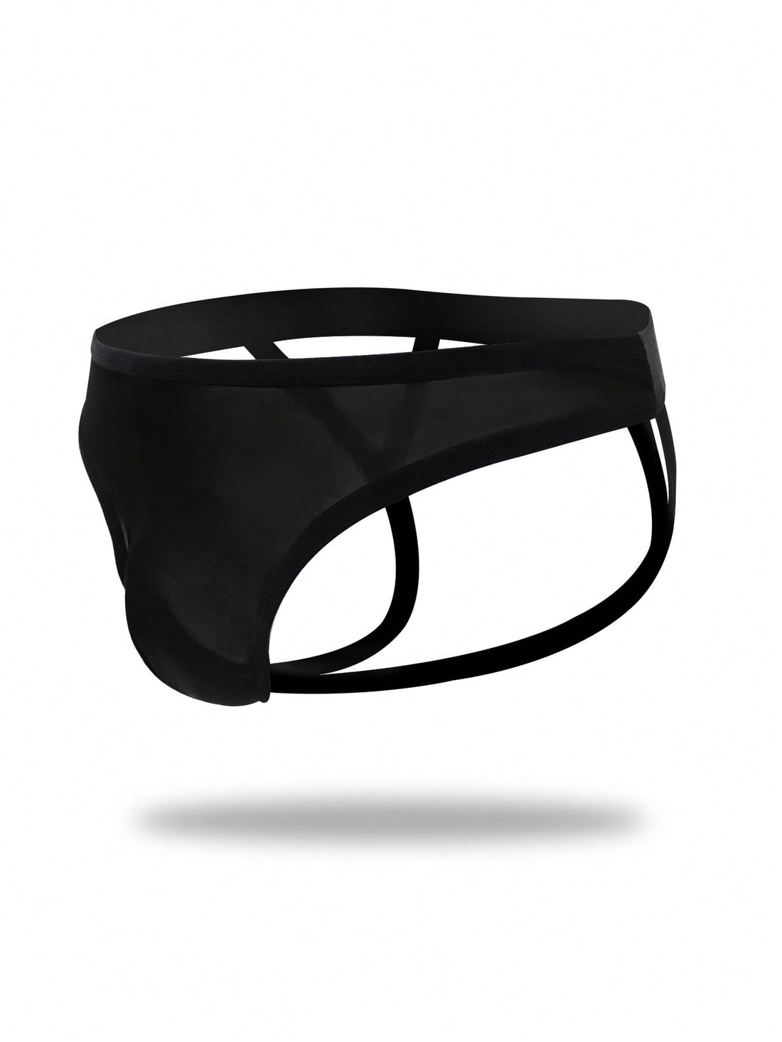Men's solid color jockstrap underwear in knitted fabric with a breathable hollow design, low rise fit, plain pattern, and medium stretch for daily wear.