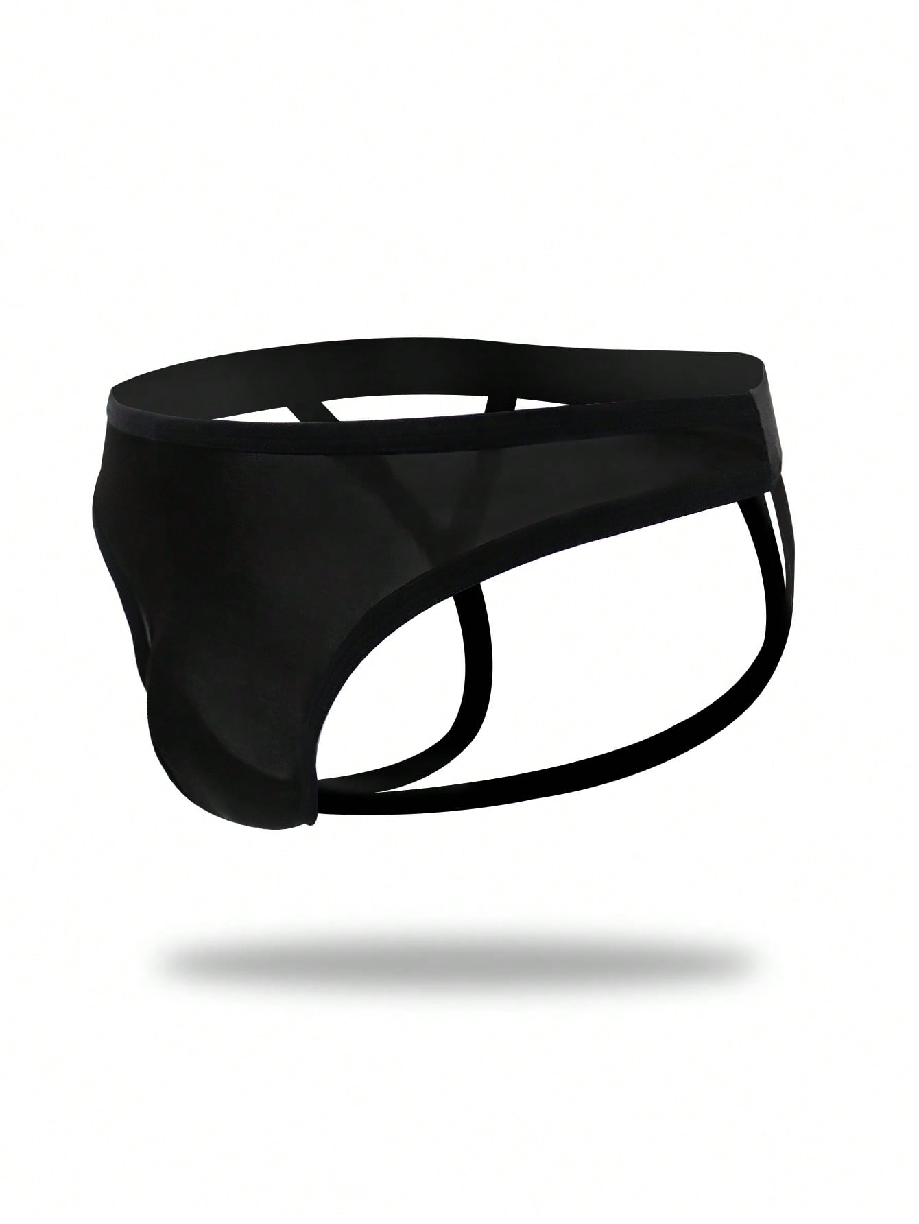 Men's solid color jockstrap underwear in knitted fabric with a breathable hollow design, low rise fit, plain pattern, and medium stretch for daily wear.