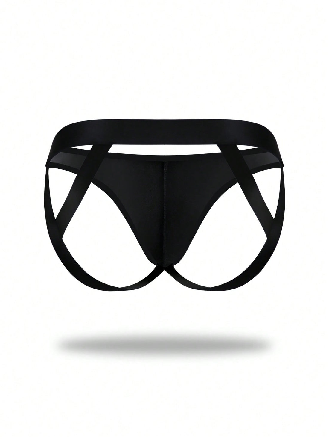 Men's solid color jockstrap underwear in knitted fabric with a breathable hollow design, low rise fit, plain pattern, and medium stretch for daily wear.