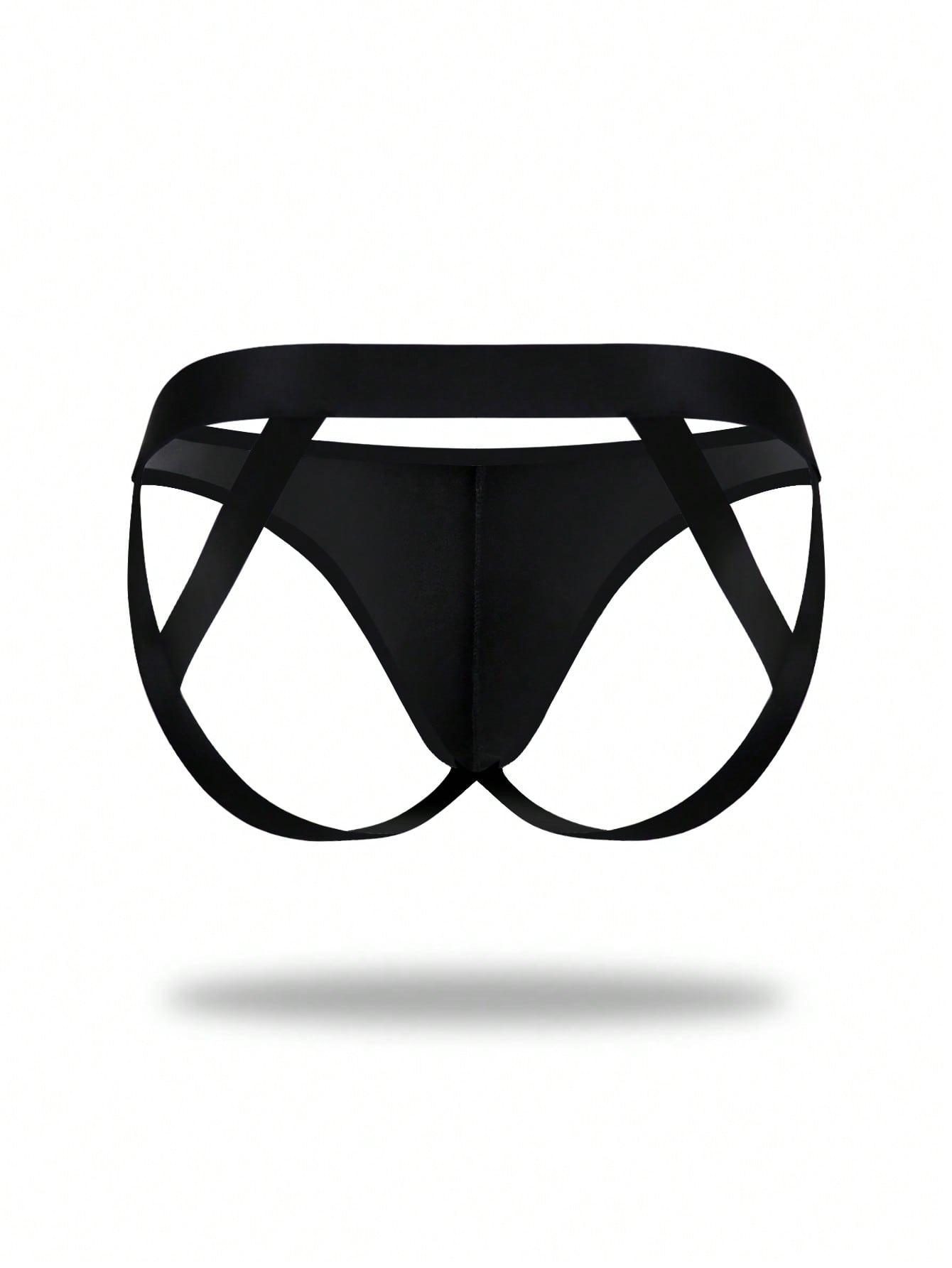 Men's solid color jockstrap underwear in knitted fabric with a breathable hollow design, low rise fit, plain pattern, and medium stretch for daily wear.