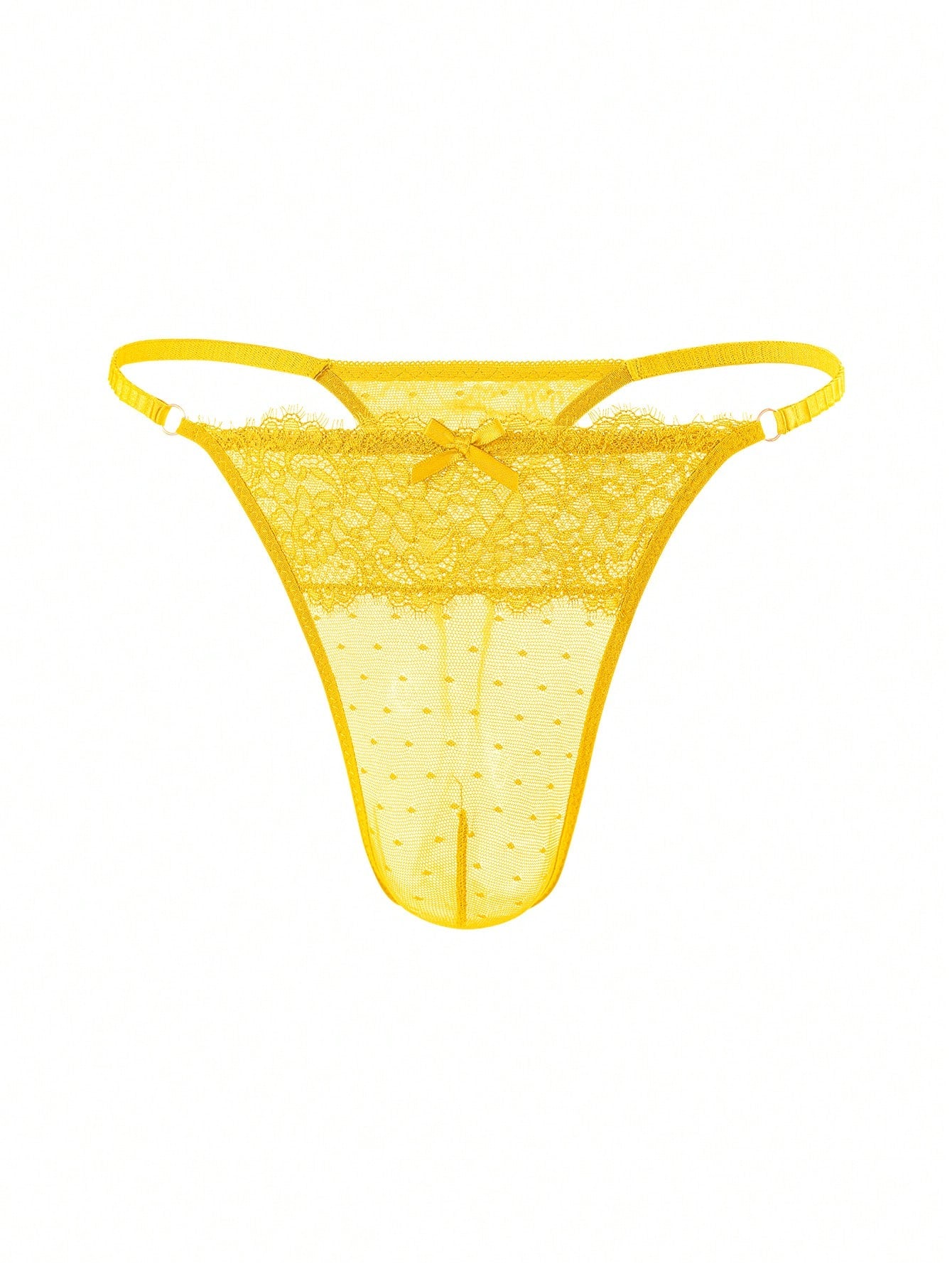 5-piece set of men's semi-sheer lace thong underwear in assorted colors with low rise fit, plain pattern, ring detail, and medium stretch knitted fabric.