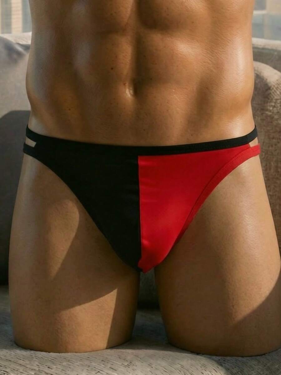 Multicolor men's low rise briefs featuring contrast binding detail made from knitted fabric.