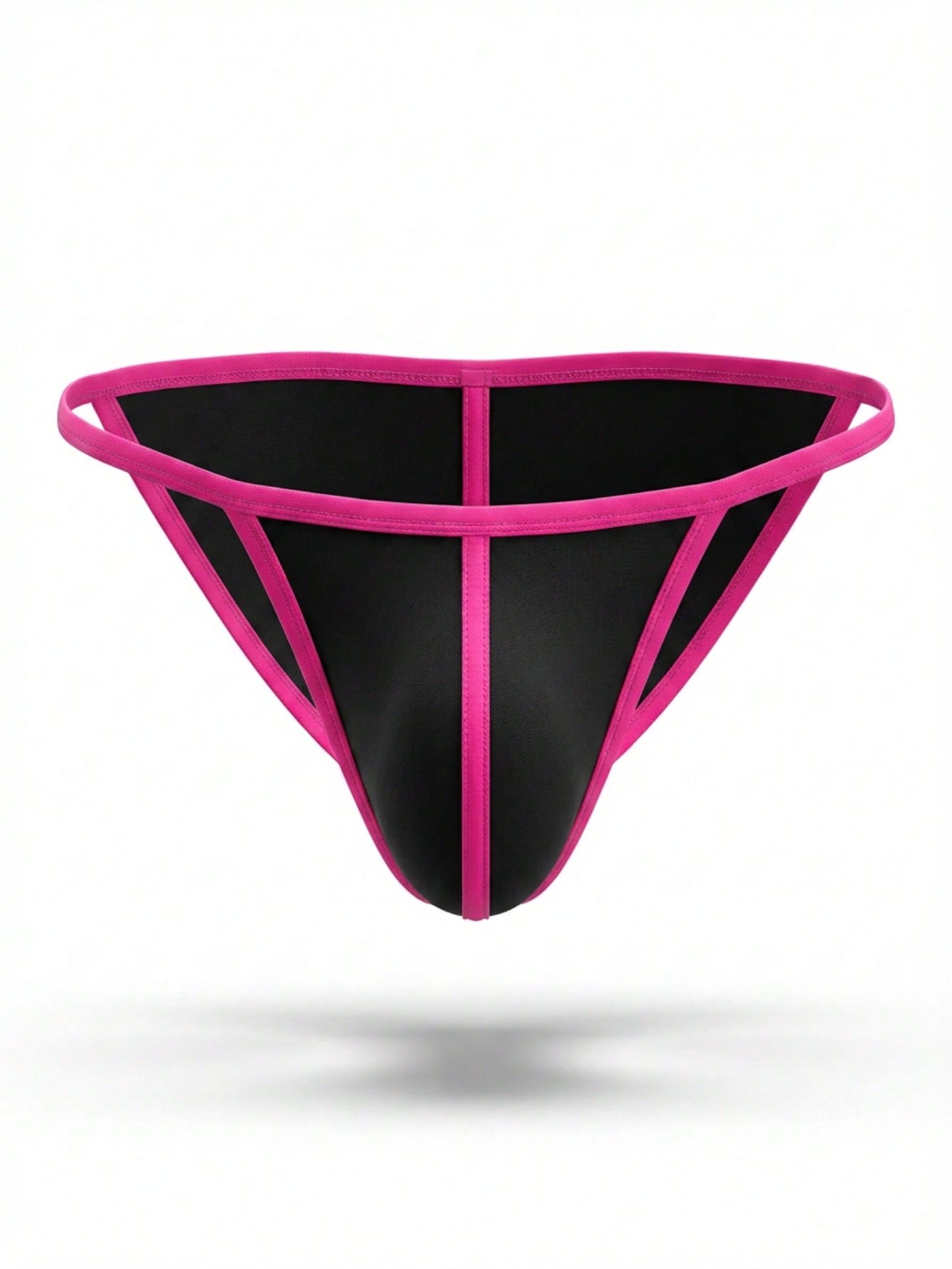 Men's black low rise briefs in knitted stretch fabric with colorblock geometric design, made from polyester and elastane, single pack.