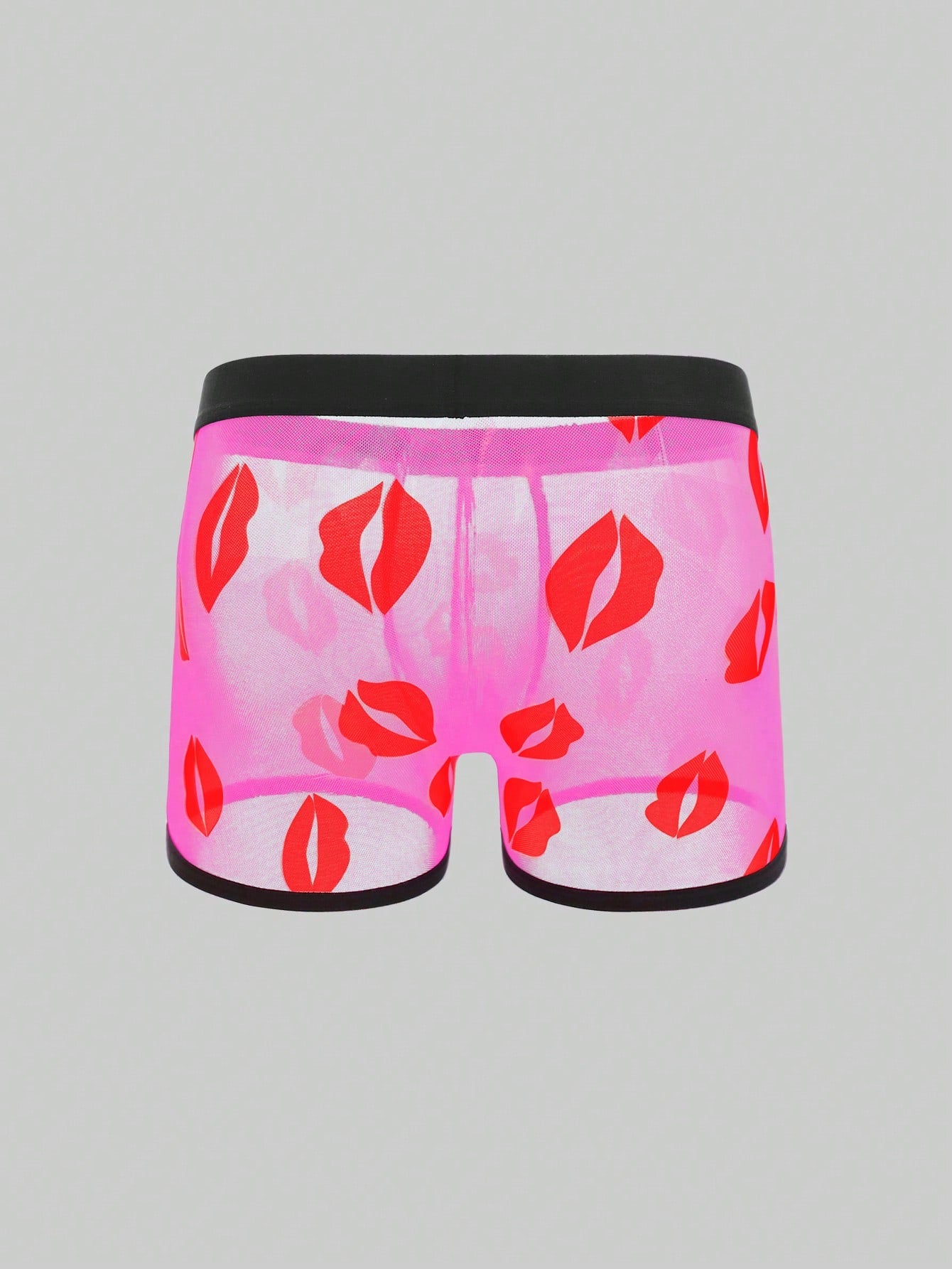 Red sheer men's mesh boxer shorts with tape detail, mid-rise waist, and slight stretch knitted fabric.