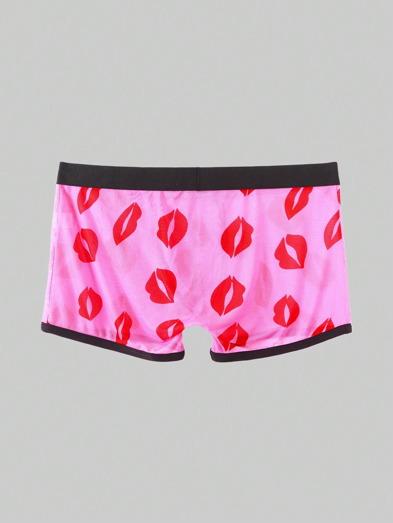 Red sheer men's mesh boxer shorts with tape detail, mid-rise waist, and slight stretch knitted fabric.