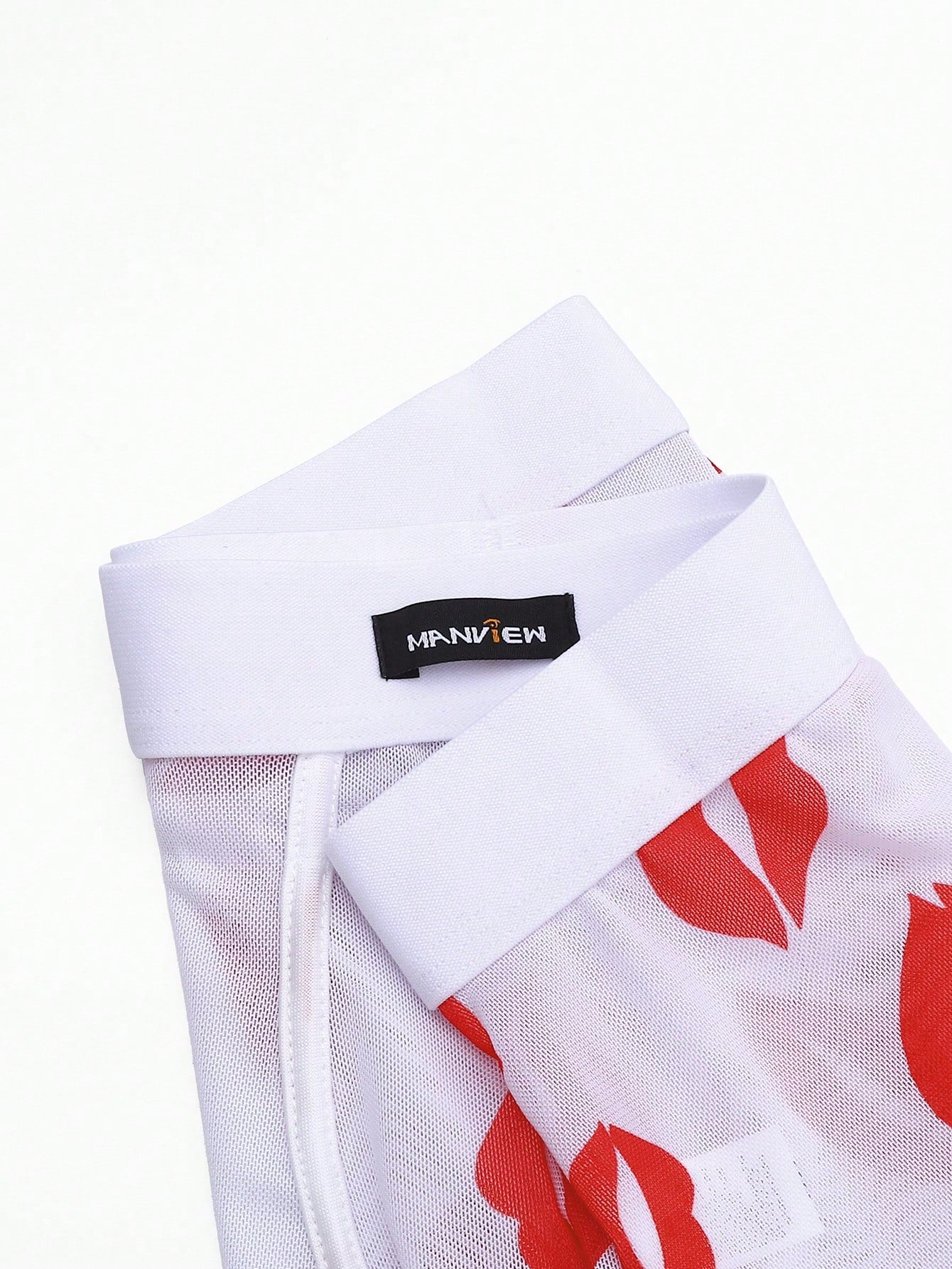 Red sheer men's mesh boxer shorts with tape detail, mid-rise waist, and slight stretch knitted fabric.