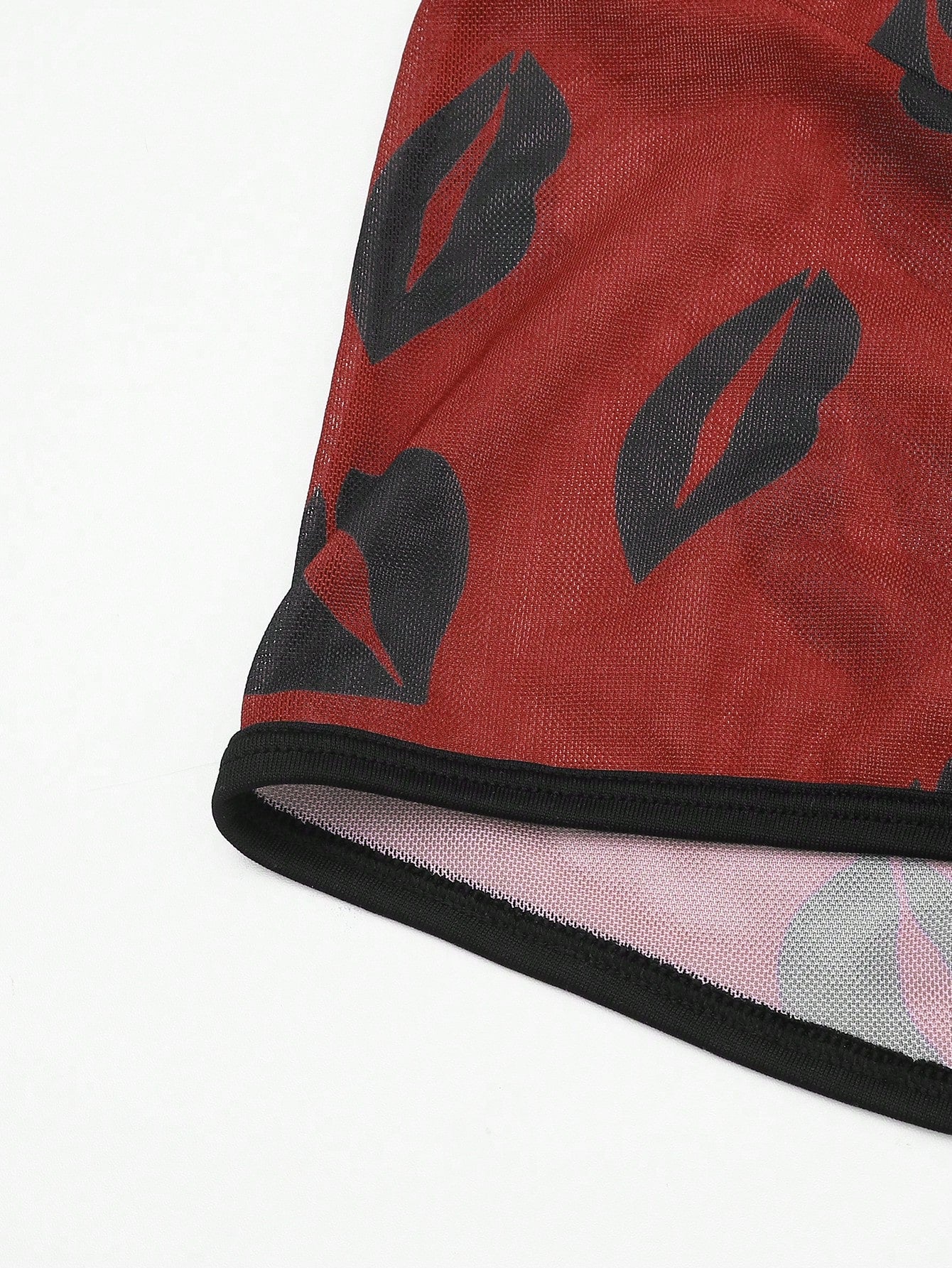Red sheer men's mesh boxer shorts with tape detail, mid-rise waist, and slight stretch knitted fabric.