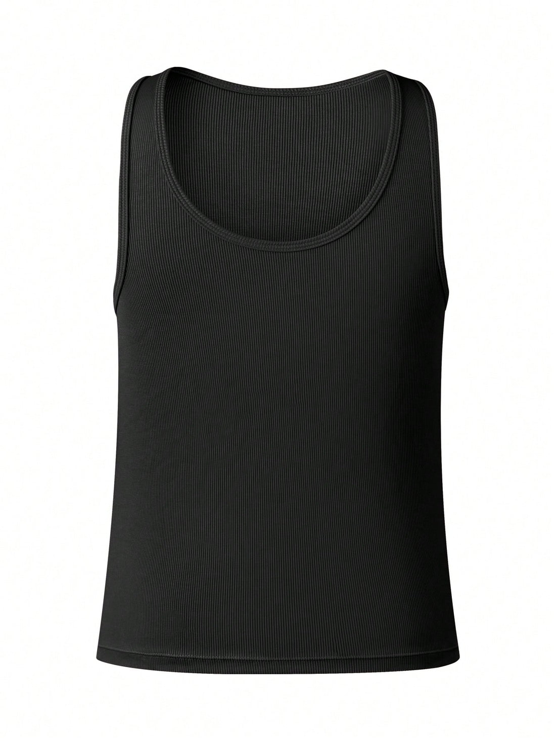 Men's plain rib knit tank top undershirt 2-pack with scoop neck, sleeveless design, short length, and slim fit for daily wear.
